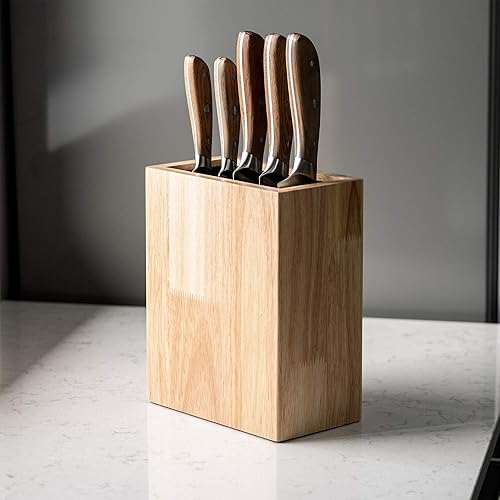 Miniatura 2 de Rockingham Forge Soporte universal para cuchillos vertical para 20 cuchillas de hasta 7.9 in de largo, madera de caucho