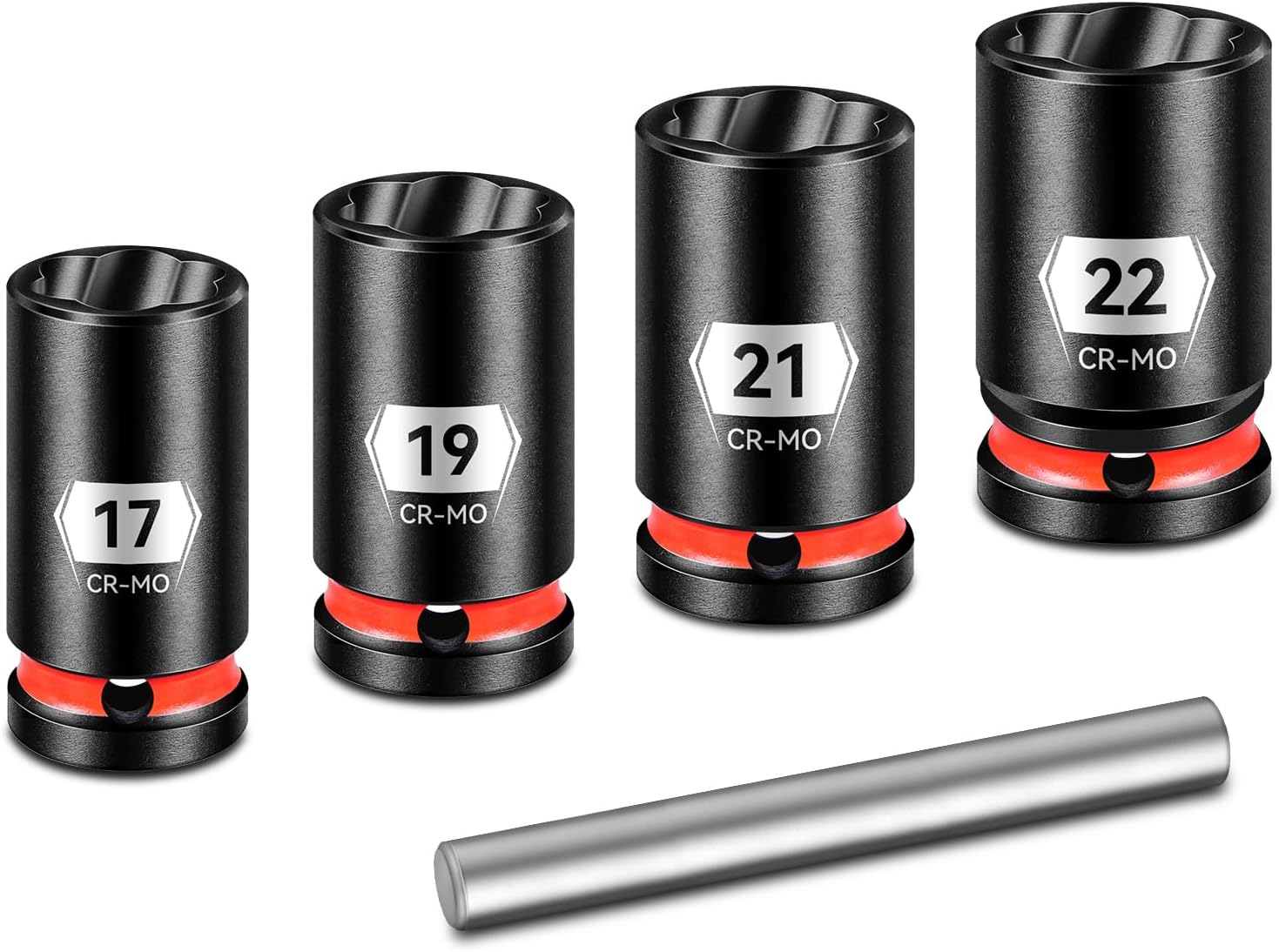 5-Piece 1/2" Drive Lug Nut Remover Tool Set - Bolt Extractor Socket Kit for Stripped & Damaged Nuts (17/19/21/22mm) with Removal Pilot