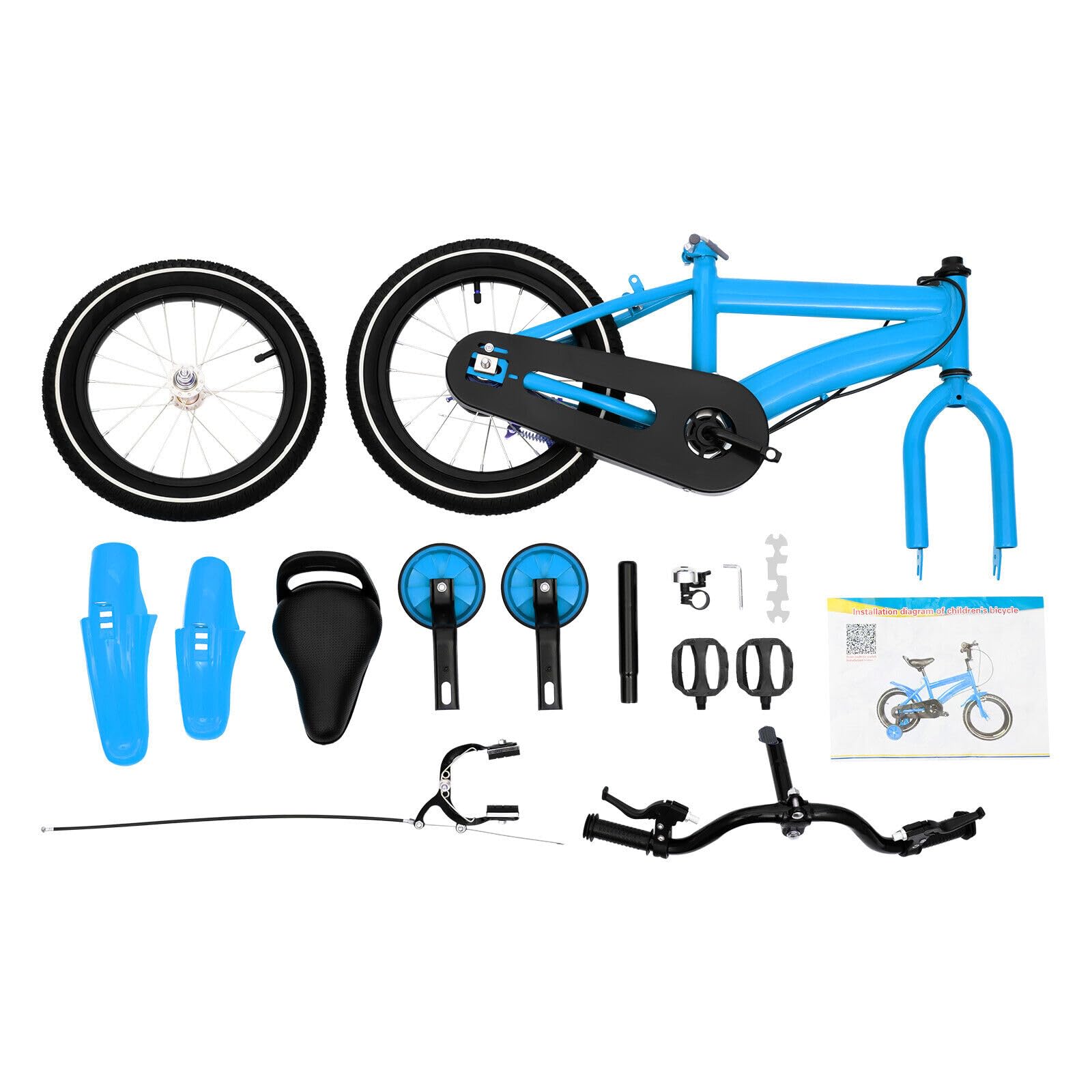 Bicicleta infantil de 14 pulgadas con ruedas estabilizadoras, bicicleta para niños a partir de 3 – 6 años, 56 cm a 67 cm de altura ajustable (azul)