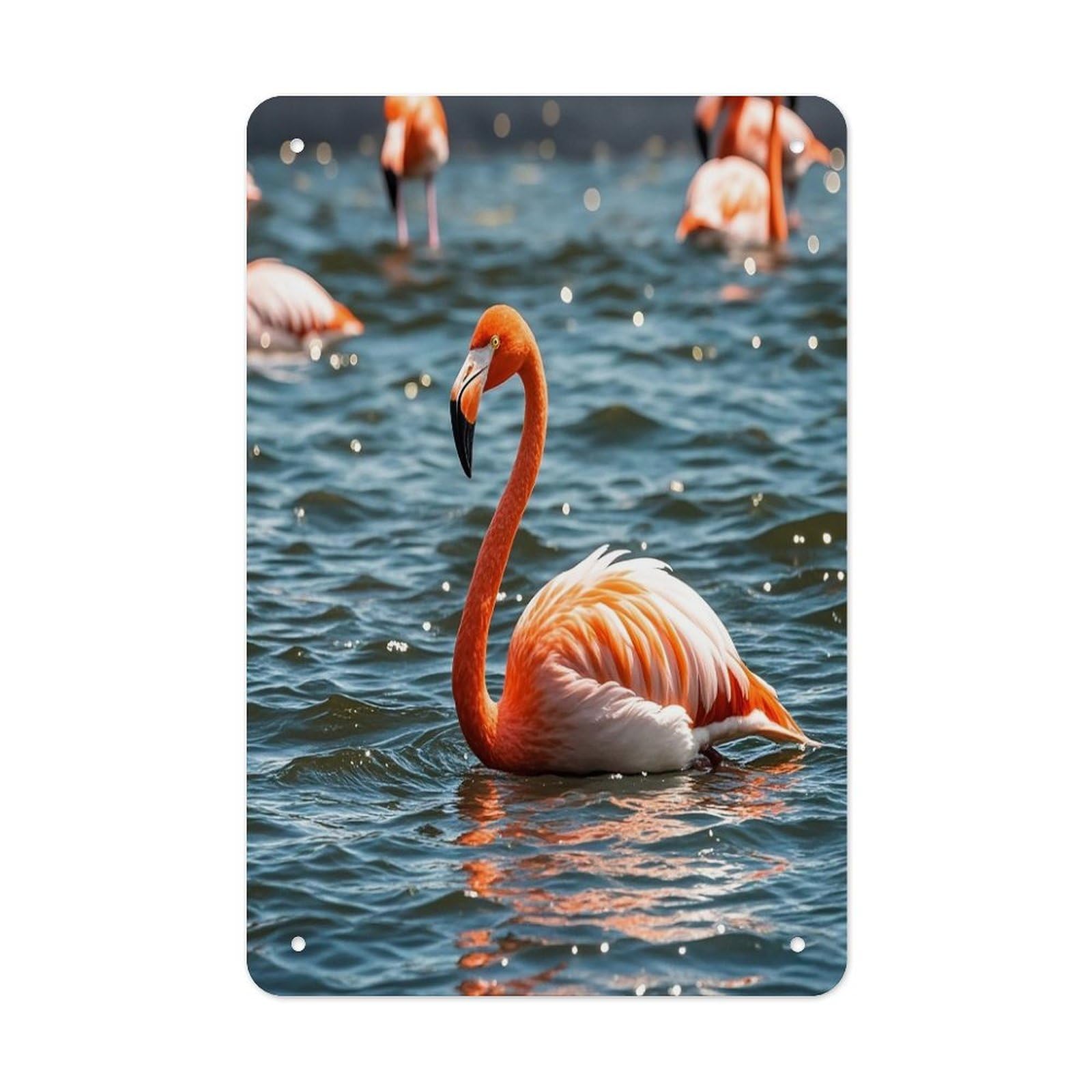Flamingo Metal Tin Sign Funny Vintage Metal Signs Metal Art Poster Man Cave Decor Retro Tin Sign for Home Office Kitchen Bar Cafe Garden Wall Decor 11.8 X 7.9 Inch