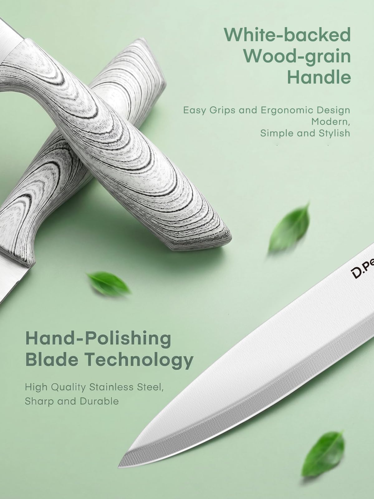 D.Perlla 6-TLG Messerblock mit Messerset, Ultrascharfes Edelstahl-Messerset mit Abnehmbarem Messerhalter für Einfache Reinigung, Geeignet für den Hausgebrauch, Restaurants und Picknicks