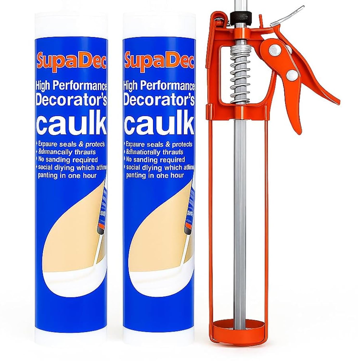 SupaDec 2 × Decorators Caulk 300ml with Caulking Gun | Flexible Filler & Sealant Set for Gaps, Cracks & Joints | Smooth Finish, Paintable, Easy Application Bundle