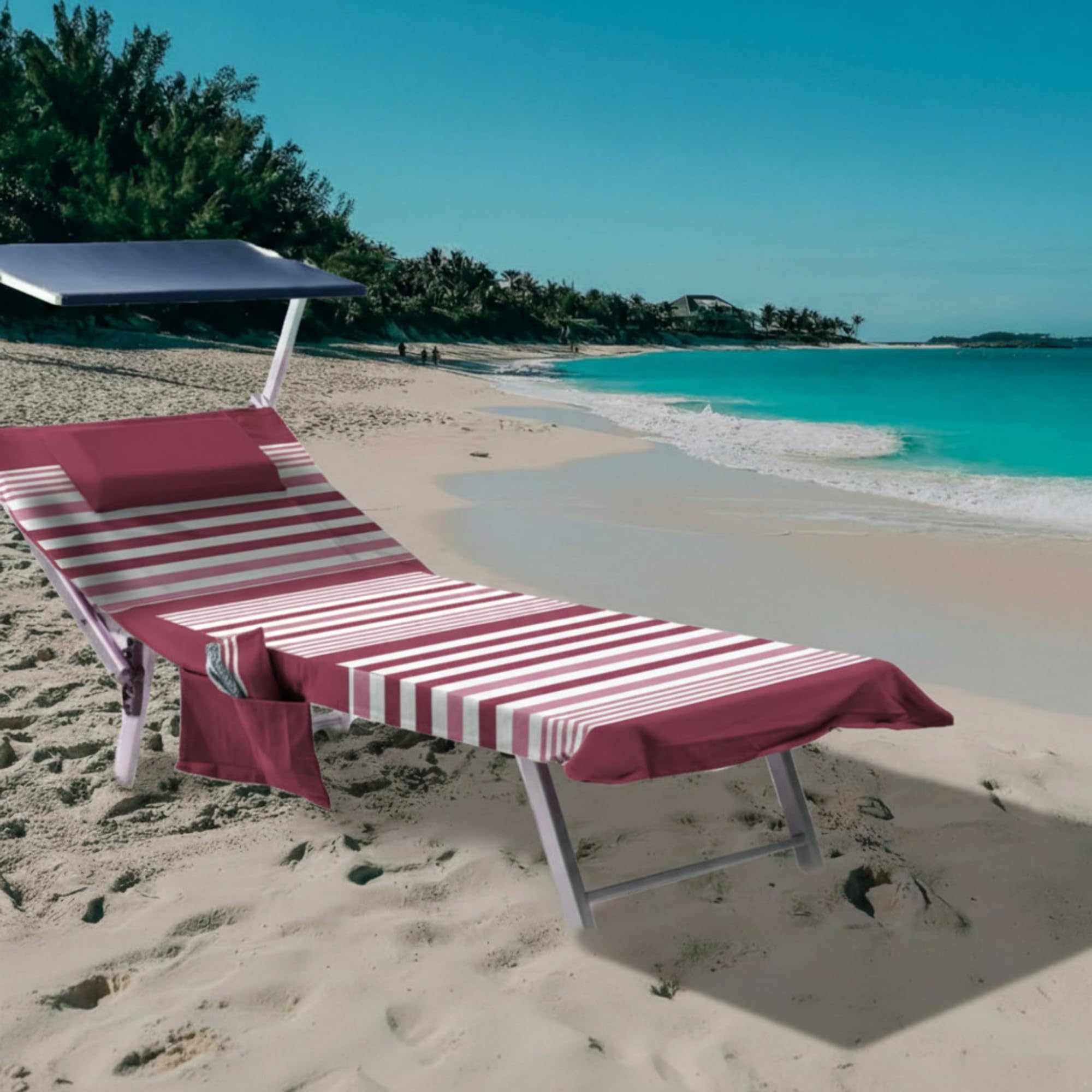 L'Emporio Casa Telo Mare Lettino con Angoli Tasche e Cuscino Cotone Fouta Spiaggia Piscina Mare Coprilettino (Fuxia)