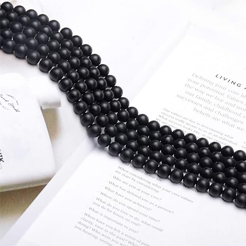 Miniatura 4 de Cuentas sueltas de ónice negro mate de 0.15, 0.23, 0.32 o 0.4 pulgadas (4, 6, 8 o 10 mm), semipreciosas naturales y redondas con espaciador para