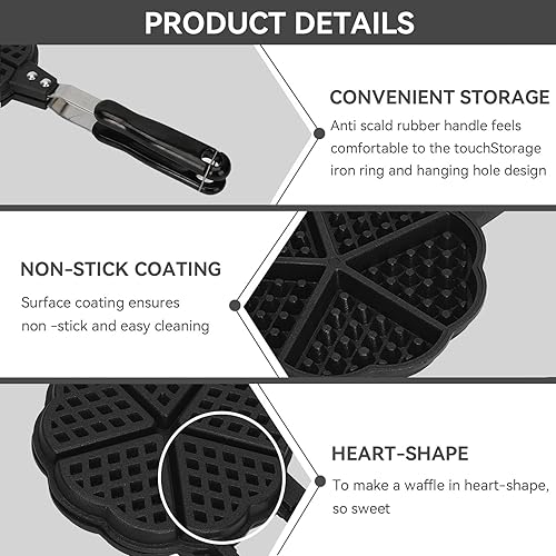 Miniatura 7 de Sartén para gofres de aleación de aluminio, antiadherente, diseño de corazón, estufa de campamento, sándwiches de aluminio para tostadas y