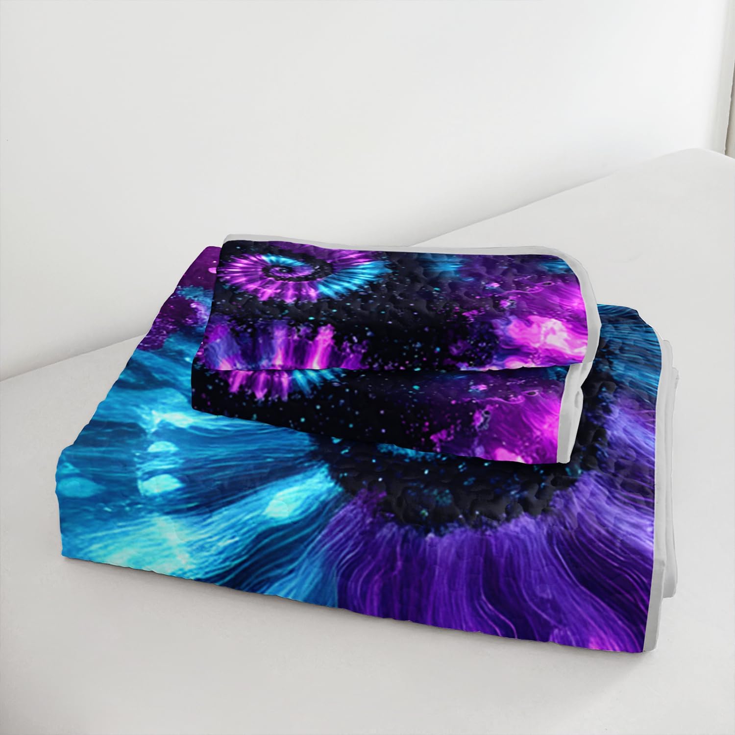 Colorful Tie-Dye Quilts for Kids Teens Adults Room Decor, Lightweight Mandala Spiral Bedding Sets Queen Size,Abstract Art Quilt Set with 2 Pillowcases.