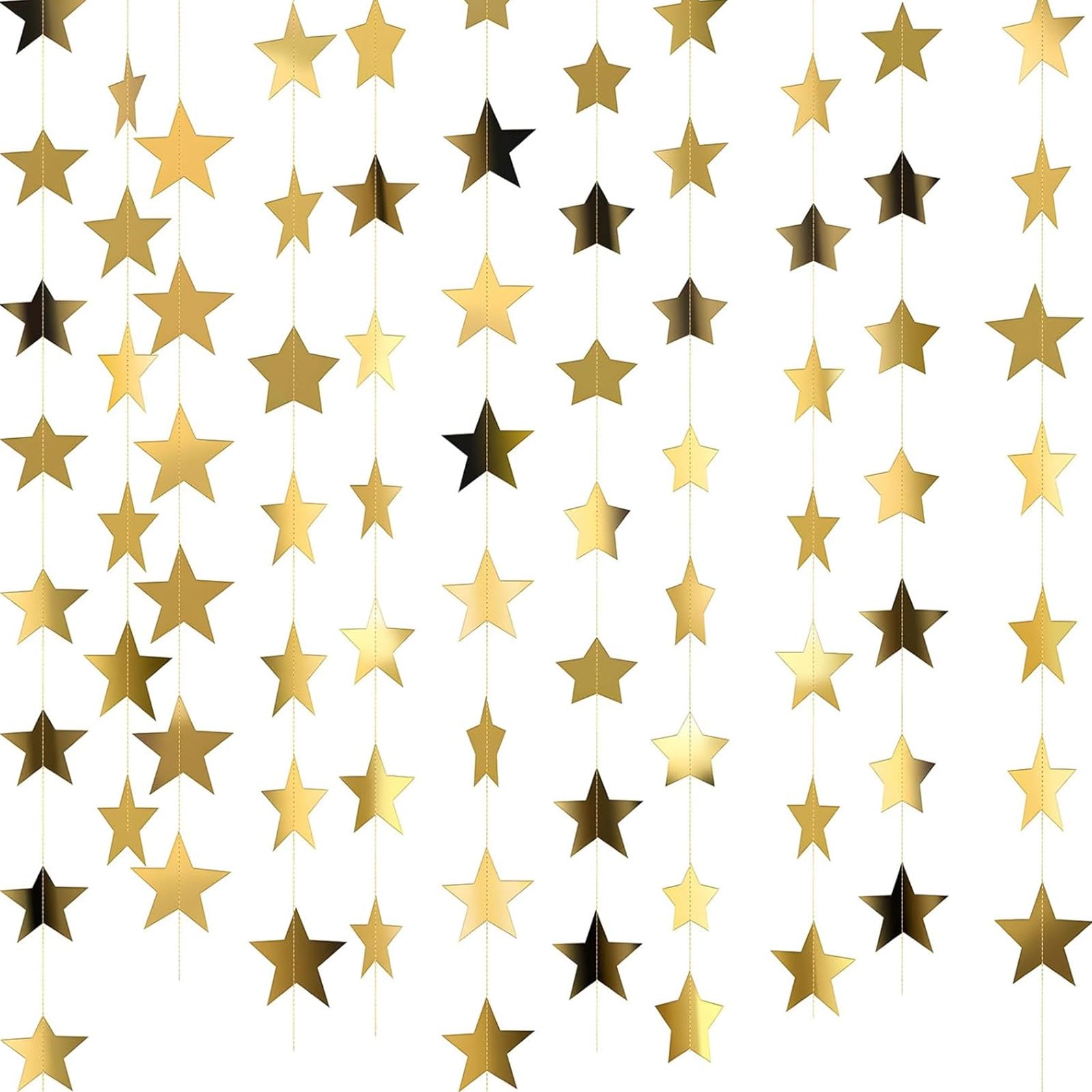 4 meters Reflective Star Paper Garland Party Decorations Kit, Gold Star Hanging Banner for Birthday Wedding Engagement Bridal Shower Showcase Home Rome Garden Party Outdoor Decorations(2 packs)
