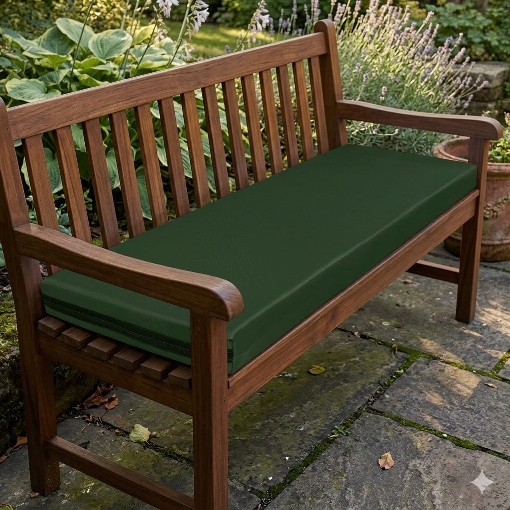 Goldstar Beddings Premium Garden Bench Cushion - 2 Seater Foam Seat Pad for Indoor/Outdoor Use (Bottle Green, 2 Seater 16 x 47 x 2) โ image 1