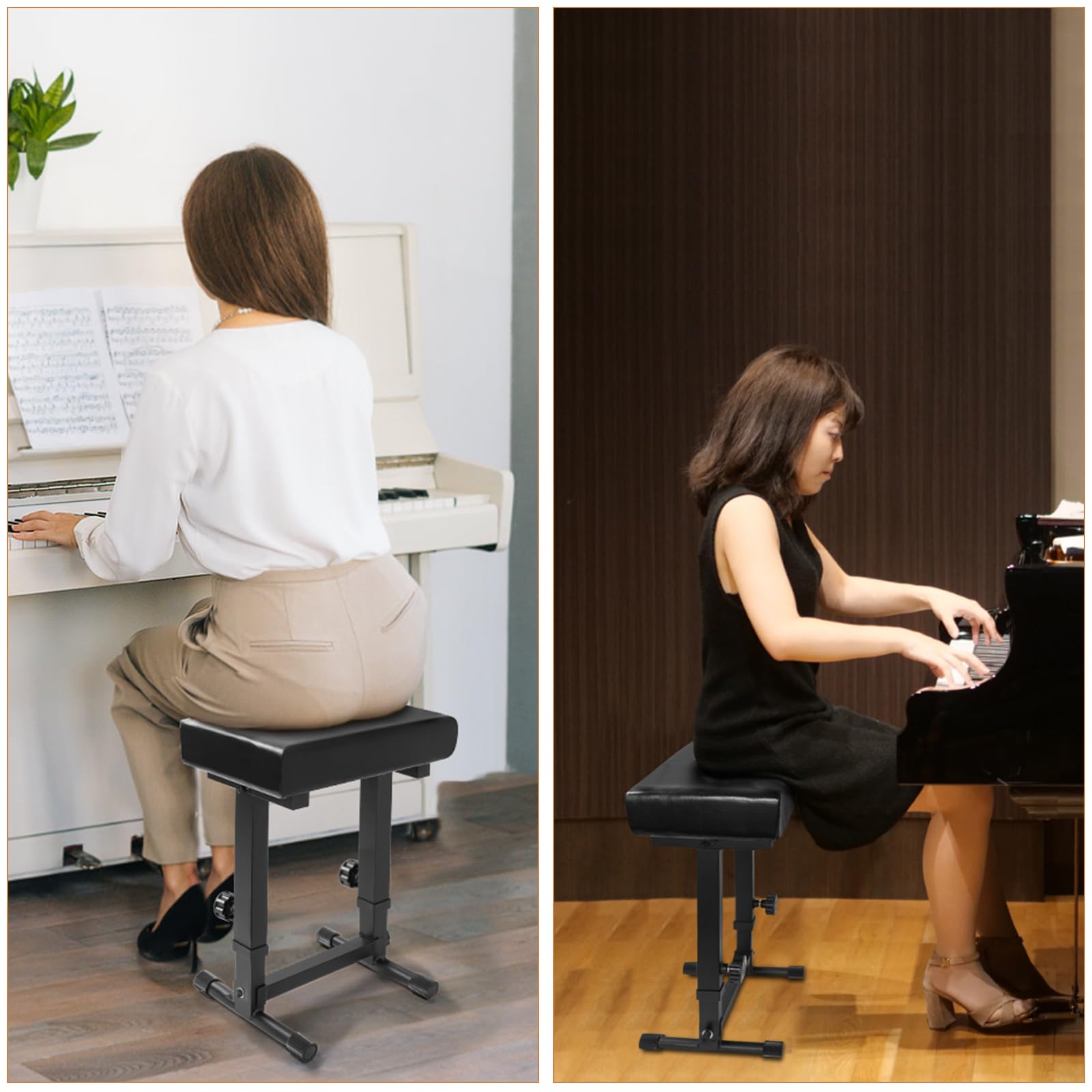 OUUTMEE Sgabello regolabile per pianoforte – Panca per tastiera musicale per pianoforte con cuscino imbottito in PU nero, comodo e morbido