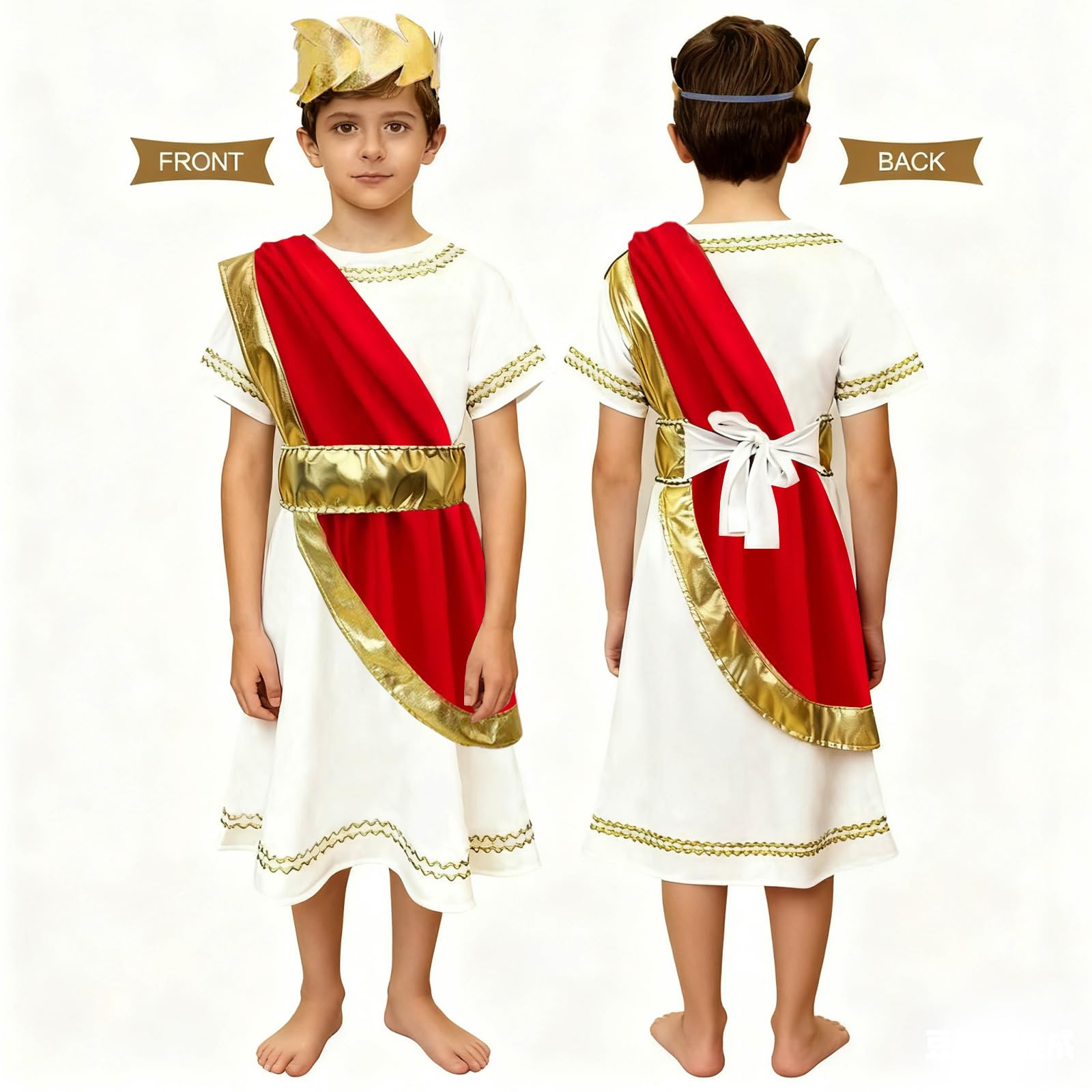 AOOWU Romano Vestito, 3PCS Romano Toga Costume Bambino, Roman Costume per Cosplay Outfits per Toga Party, Halloween, Carnevale(S-L)