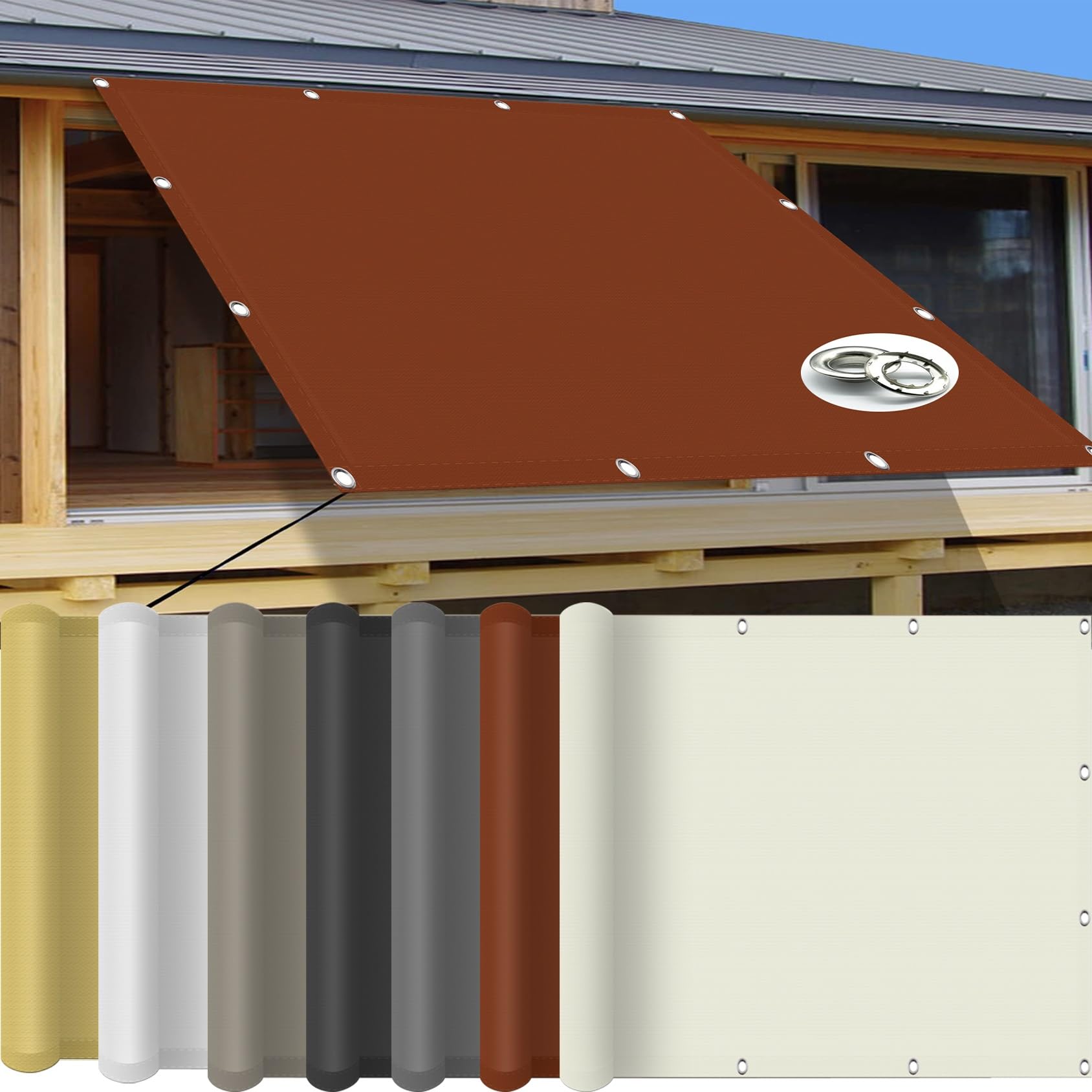 KLGFBDC Waterproof Sun Sail Awning Rectangular Shade for Garden & Balcony 95% UV & Wind Protection Tear Resistant No Drilling Colors Rust Red