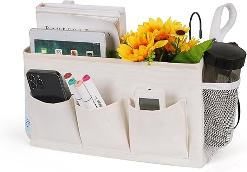 Ozzptuu Organizador de almacenamiento para mesita de noche, bolsa de almacenamiento colgante para cabeceros, literas, dormitorios, libros, teléfono,