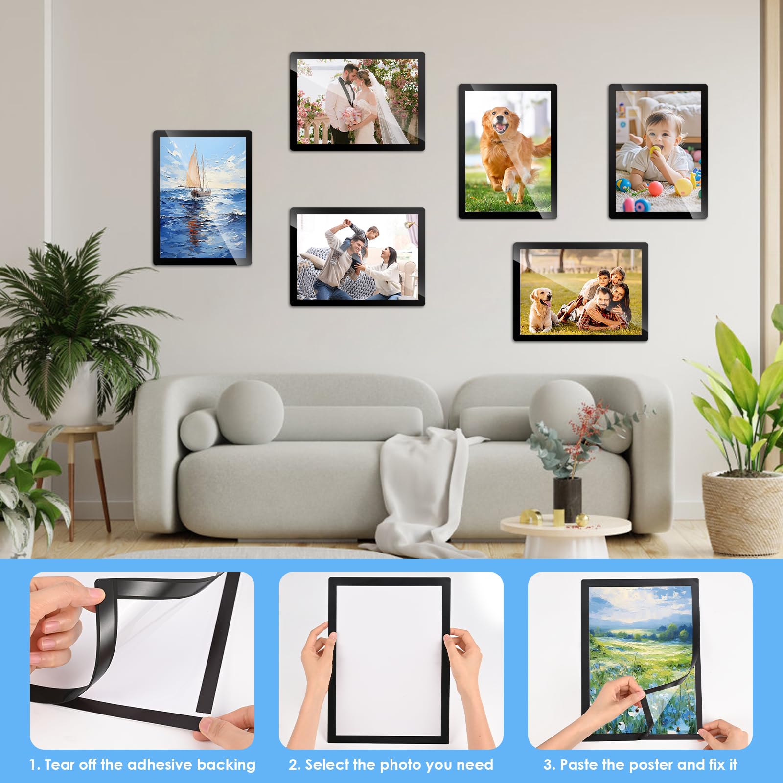 12 Stück Magnetrahmen A4 Selbstklebend | 32,5x23,8cm Info-Rahmen | Für Wand Ohne Bohren