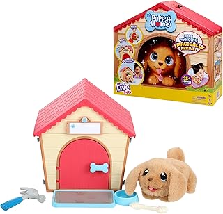 Little Live Pets - My Puppy's Home Interactive Plush Toy Puppy & Kennel. 25+ Sounds & Reactions. Make the Kennel, Name your Puppy and SURPRISE! Puppy appears! Easy Build DIY Kennel. Batteries Included