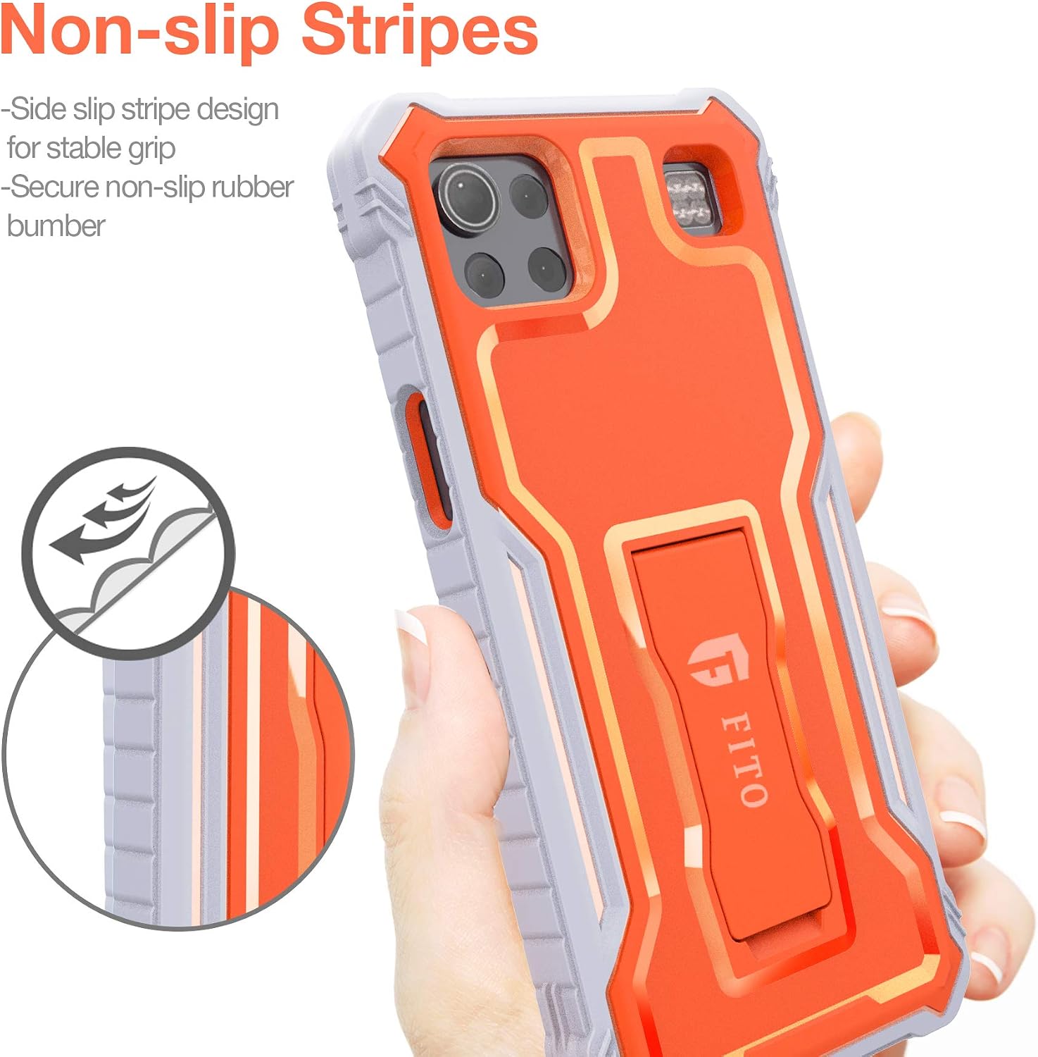 FITO LG K92 5G Case, Dual Layer Shockproof Heavy Duty Case with Screen Protector for LG K92 5G Phone, Built-in Kickstand (LG K92, Orange)