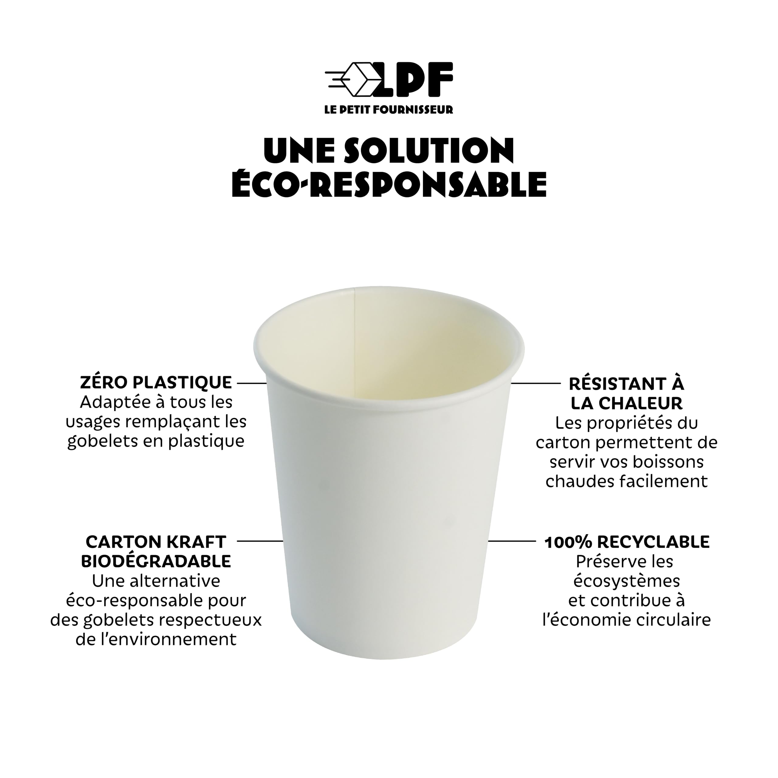 LPF LE PETIT FOURNISSEUR - 2000 Gobelets Carton Blanc 17cl - 100% Recyclable - Boissons Chaudes ou Froides