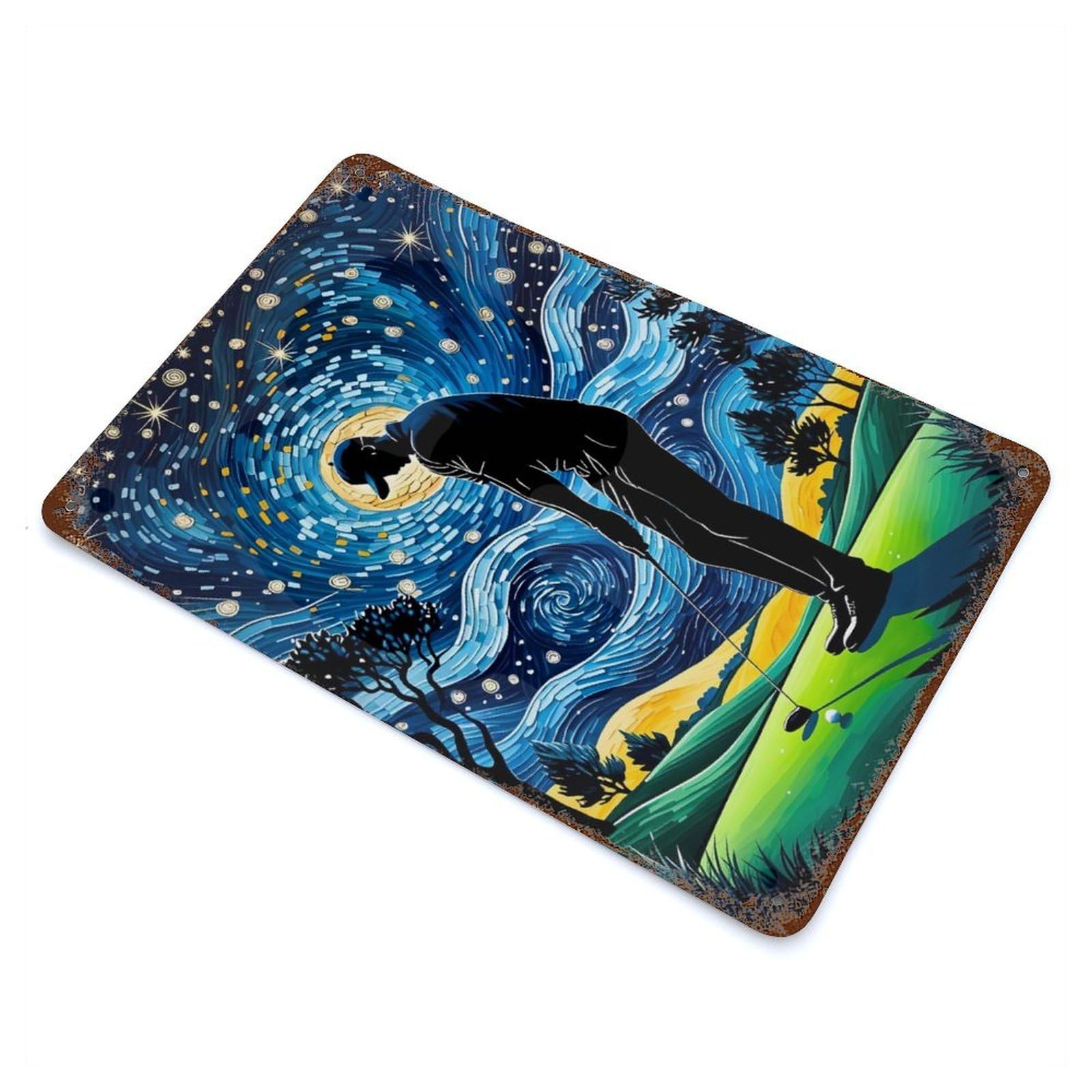 Golf Starry Night Rustic Tin Plaque 11.8"x7.9", for Shed, Workshop And Garage Wall Decor, Rustic Home Decor