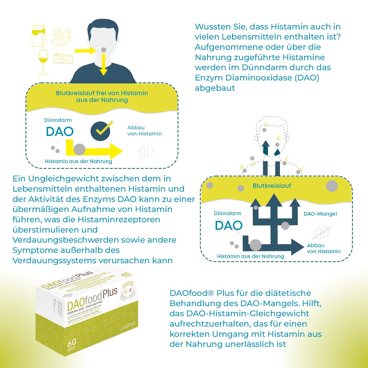 DR Healthcare - DAOfood Plus - DAO-Enzym - Quercetin und Vitamin C - Trägt zum Gleichgewicht der Nahrungsmittelhistamin bei - 60 Kapseln mit magensaftresistenten DAO-Mini-Tabletten
