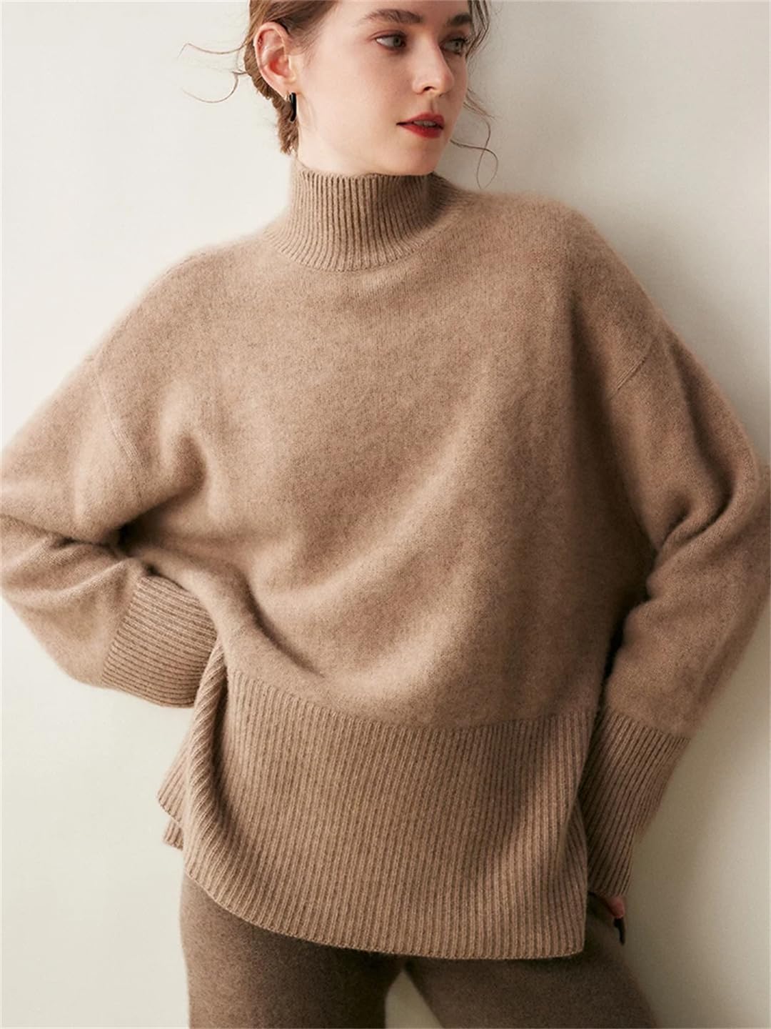 Fnfmrfmr Damski sweter oversize z długim rękawem luźny sweter grube ciepłe swetry