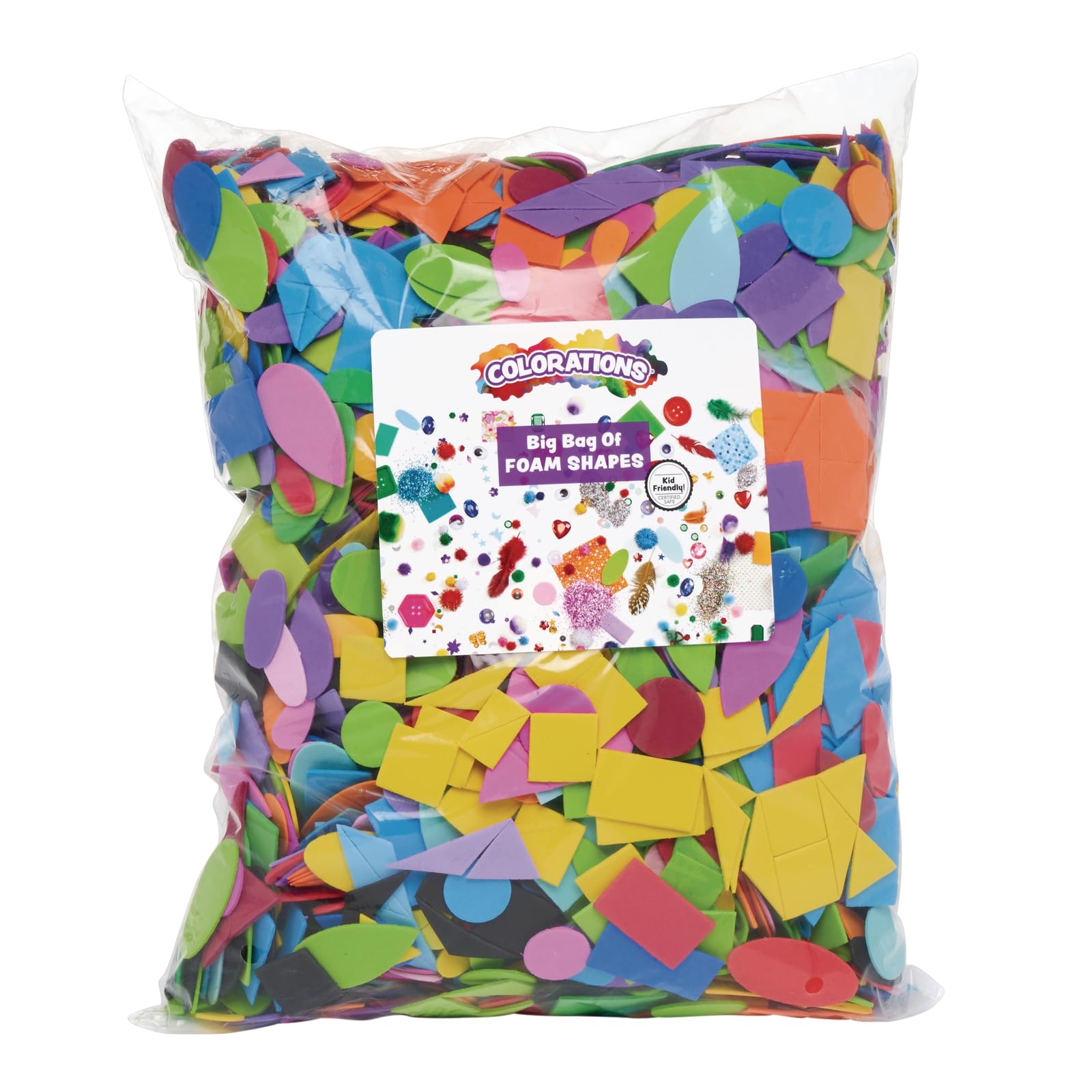 Colorations Big Jumbo Bag of Foam Shapes, 1 Lb Bulk, Assorted Colors, Geometric Rainbow Shapes, for STEM, STEAM, Collage, Mosaic, Arts & Crafts, Learning, Matching, Sorting, Pattern (Item # FOAMRUS)