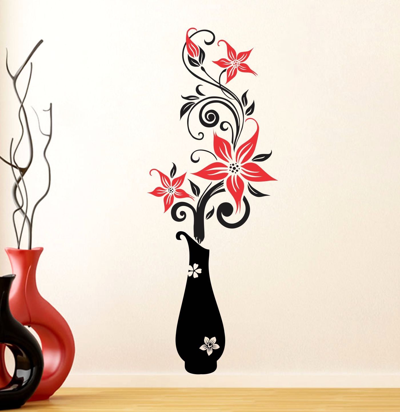 Decals Creation™ Red Flowers with Vase  Wall Sticker (PVC Vinyl, 112 cm x 48 cm) (B073XV7MSV) Amazon Price History, Amazon Price Tracker