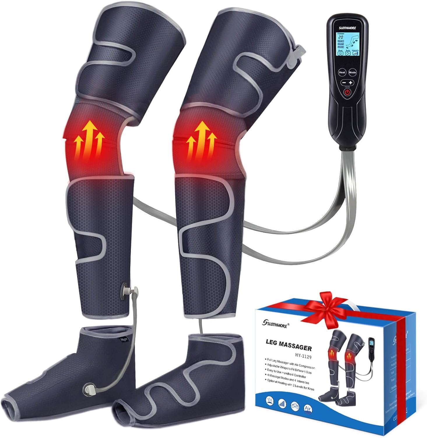 SLOTHMORE Leg-Massager For Circulation With Heat,Air Compression Calf Thigh Foot Massage,Muscle Pain Relief Sequential Boots Device With Handheld Controller With 4 Modes 4 Intensities