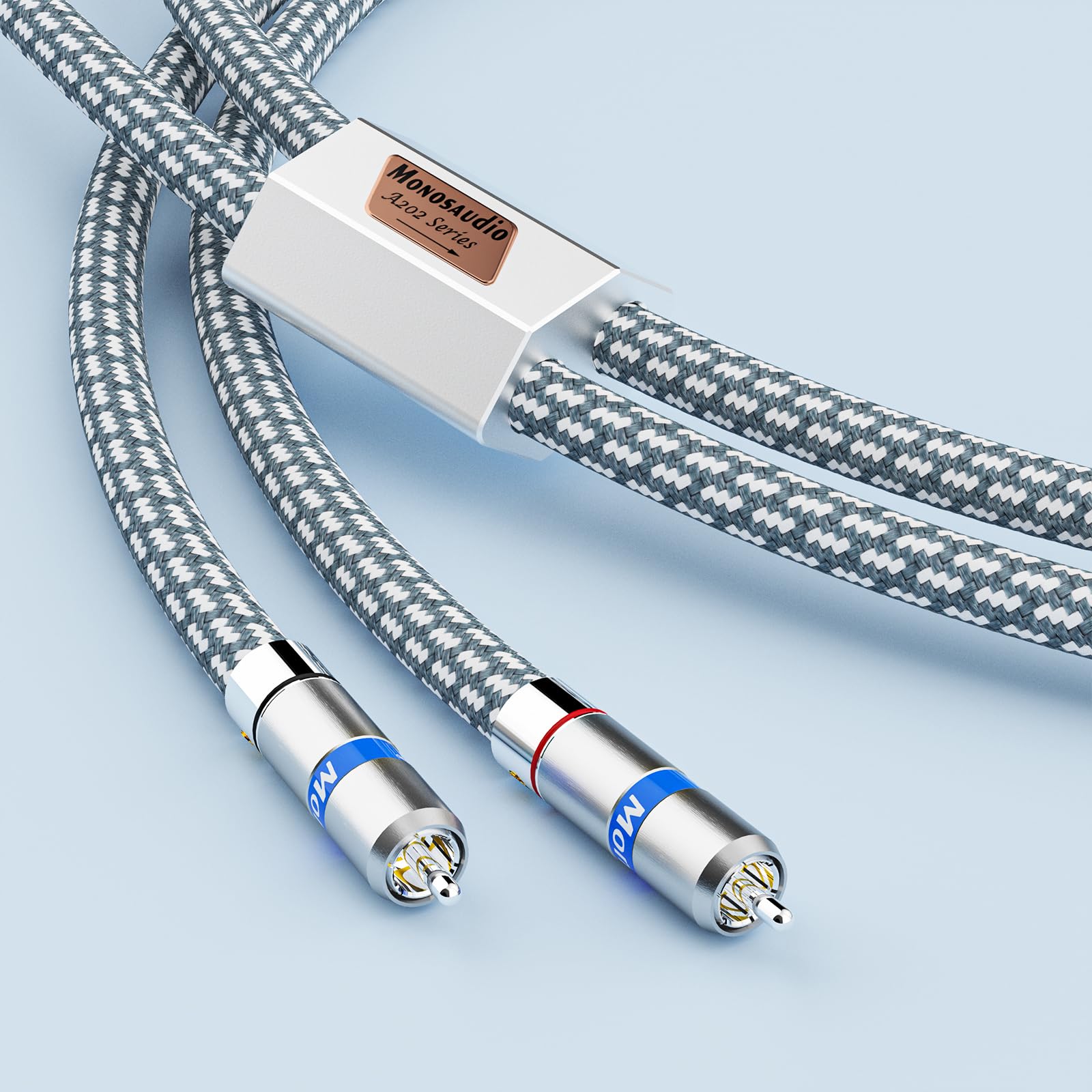 Monosaudio Par de cables RCA para audiófilos de 17 AWG, 5 N, OFC, color rojo, cobre puro, chapado en rodio, cable de señal de audio, cable de micrófono con divisor para cine en casa, HDTV,