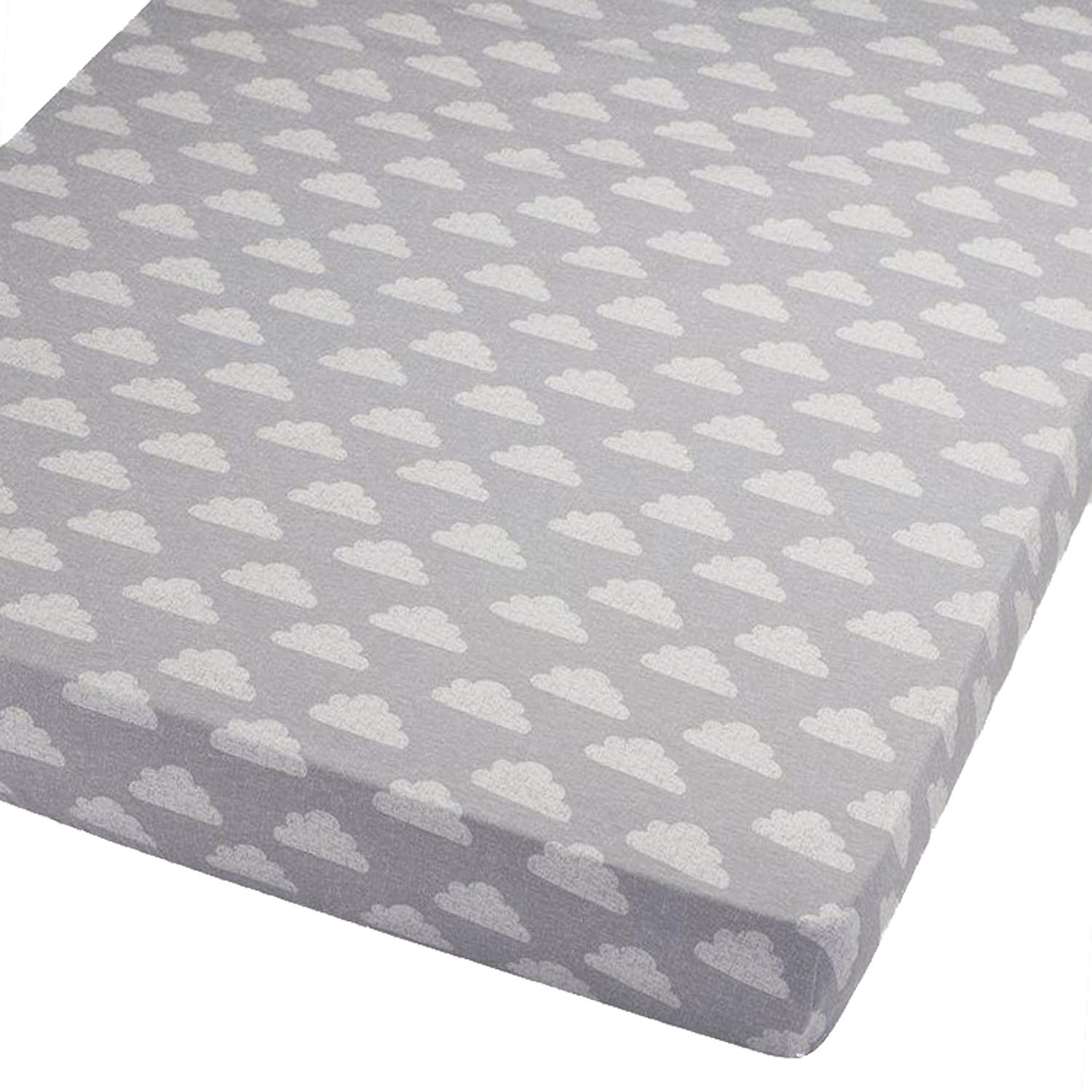 For Your Little One Clouds - Fitted Sheets 100% Cotton Jersey Hypoallergenic Bed Sheet | Fully Elasticated Skirt | Breathable | Easy Care | Pack Of 2 - (, Cot Bed (140 X 70Cm))