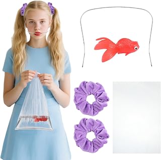 Giegxin Halloween Cosplay Costumes Kit Plastic Red Goldfish Purple Hair Scrunchies Stainless Steel Wire Fake Braces for Girls Women Halloween Costumes Movie Role Play Cosplay Party Supplies
