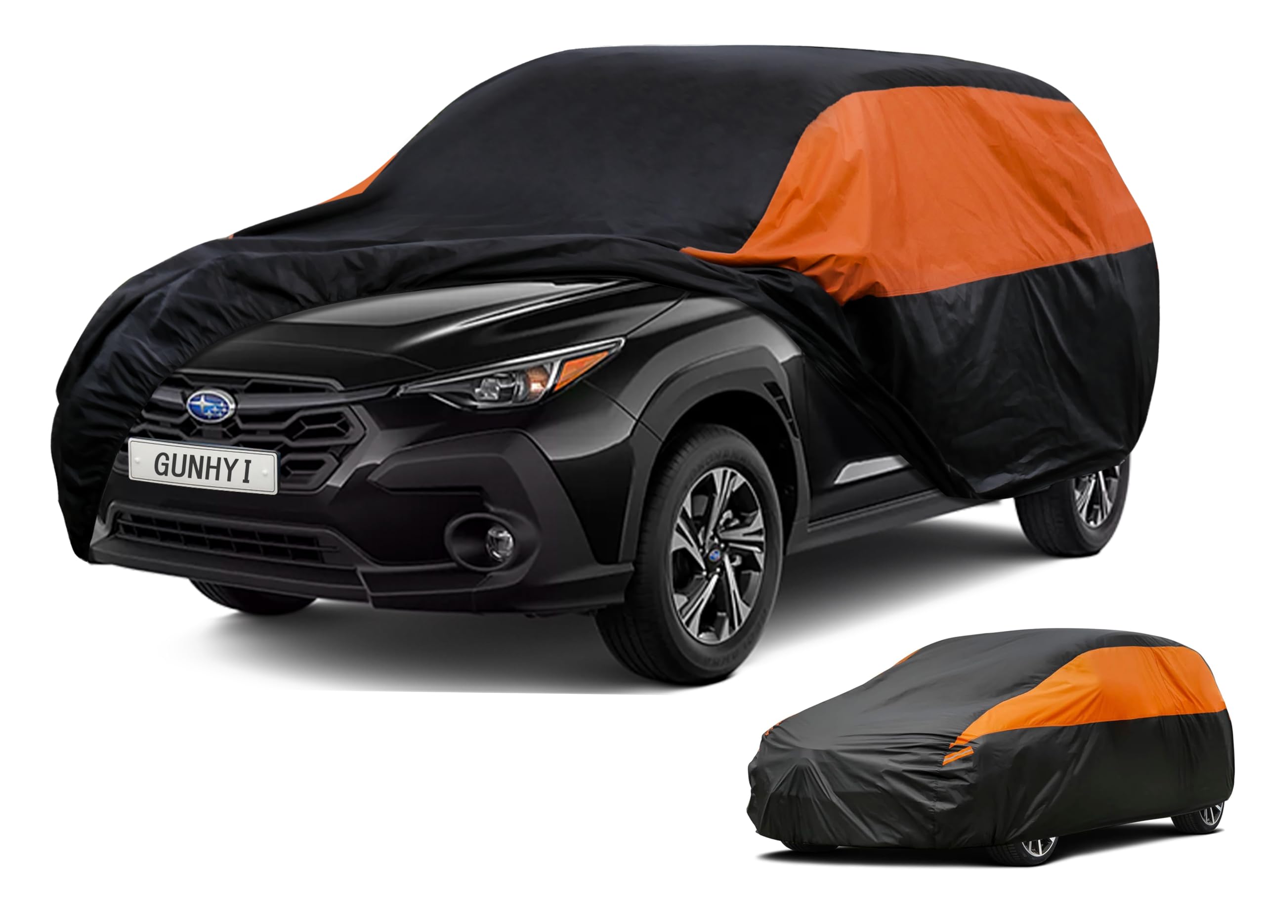 GUNHYI Waterproof SUV Full Car Cover Custom Fit Subaru Crosstrek | All‑weather Outdoor sun/rain/dust/snow/wind/UV protection, breathable lightweight fabric, black‑orange design,storage bag