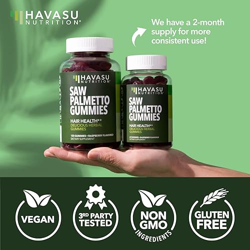 Miniatura 7 de Gomitas Saw Palmetto para hombres  Suplemento de palma enana americana y bloqueador de DHT para la salud del cabello y calvicie con patrón masculino