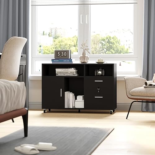 Miniatura 2 de YITAHOME Archivador lateral de madera, gabinete de almacenamiento móvil de 2 cajones, se adapta a archivos A4, tamaño carta, soporte de impresora