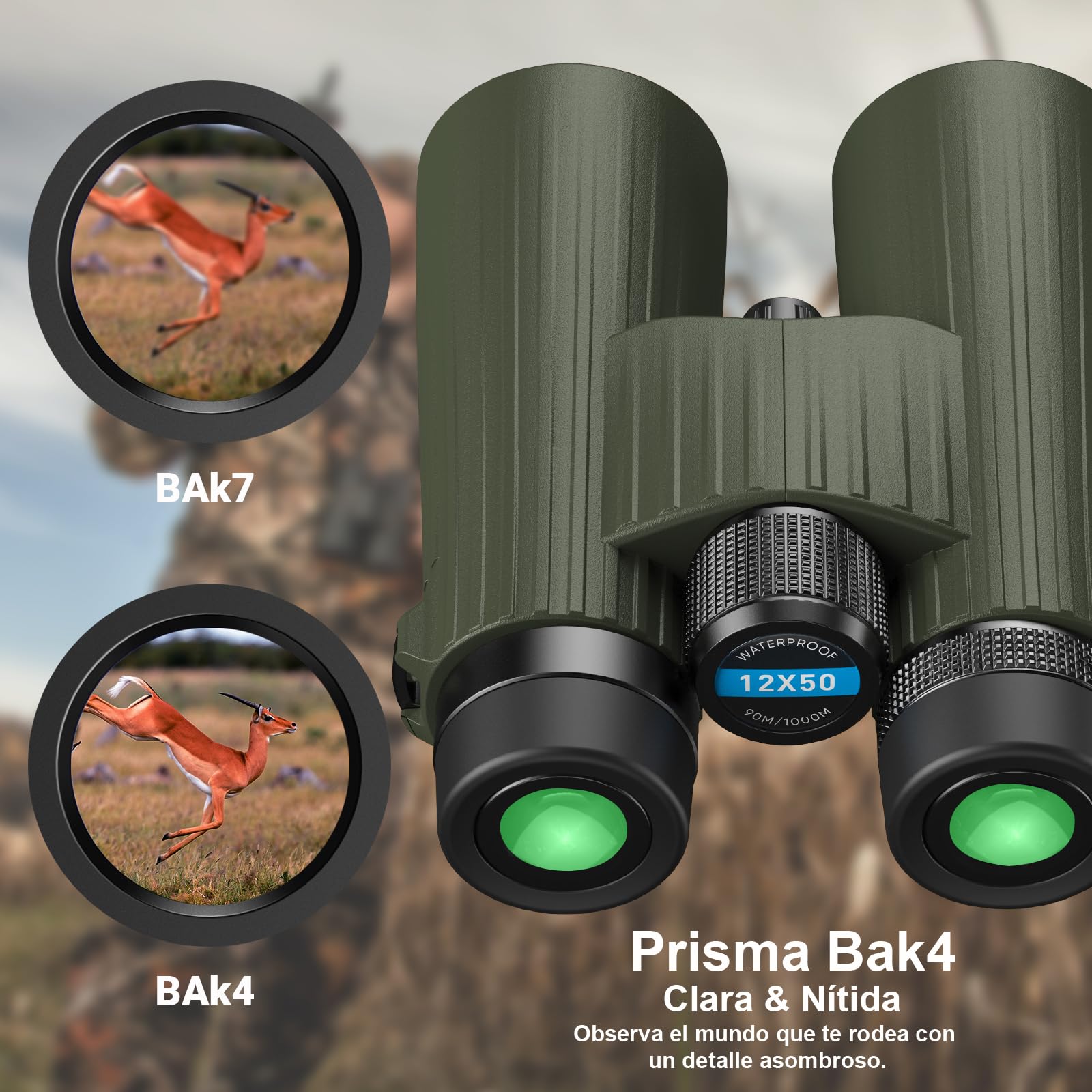 APEXEL 12X50 Prismáticos con Adaptador de Teléfono Móvil,Prismáticos Profesionales con Visión Nocturna,Impermeable IPX7 /BAK4/FMC para la Observación de Aves y Actividades al Aire Libre