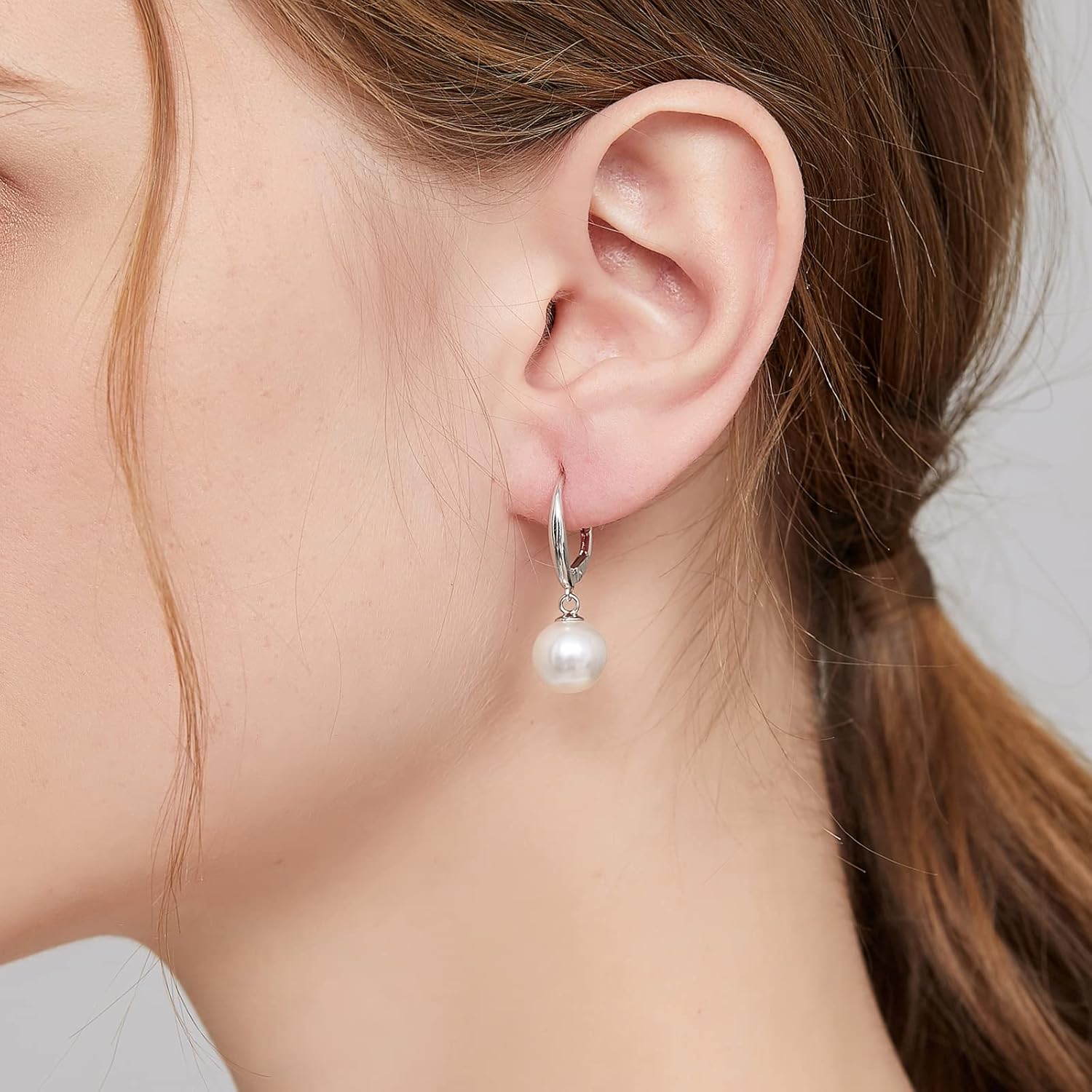 Pearl Earrings for Women Pearl Leverback Earrings 925 Sterling Silver