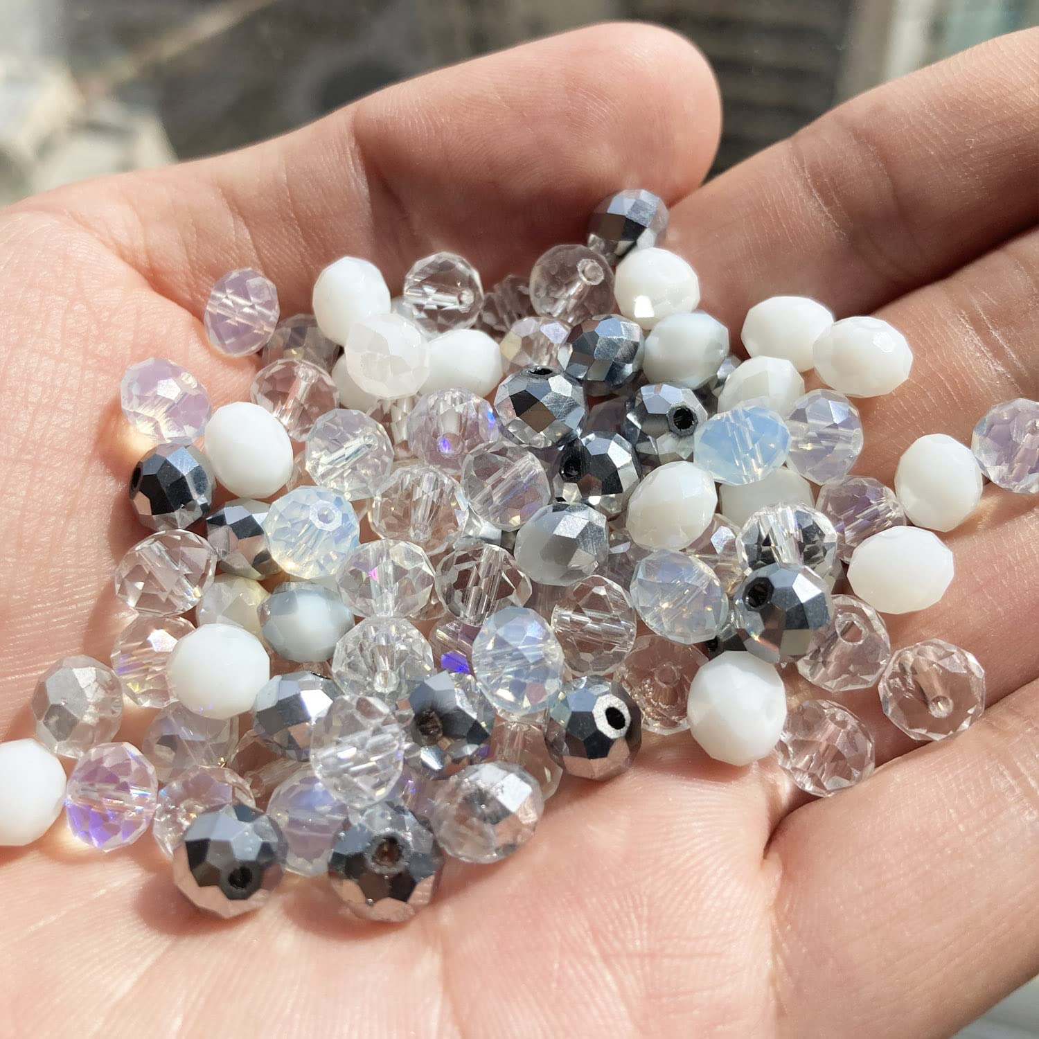 Amazon.co.jp: CrzBeadss 100個 ホワイトクリスタルガラスビーズ 