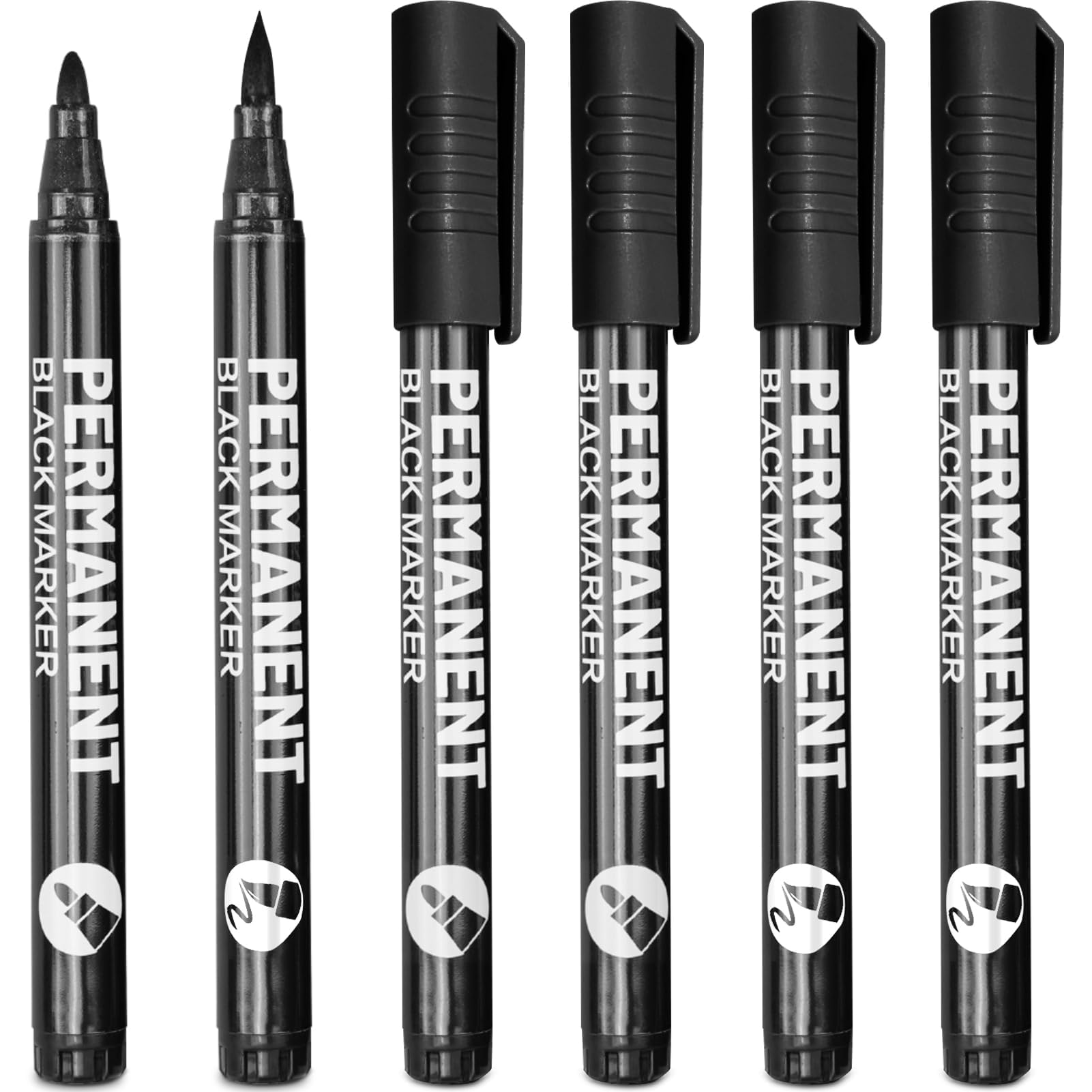 Amazon | Elegirme 黒ペン ブラックマーカー 2種類の先 6本セット 水性