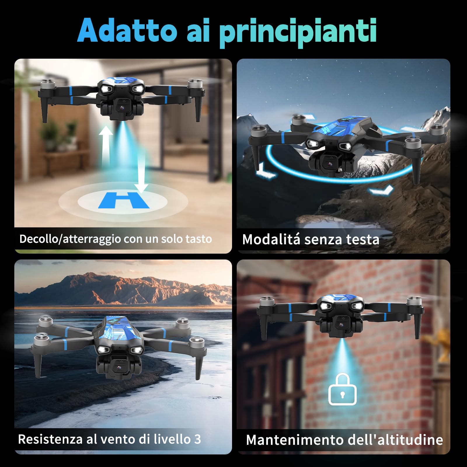 Morlyrctooy M18LCD Mini Drone con Fotocamera 4K Drone Con Telecomando LCD 3D Flip Design Pieghevole Telecomando Ricaricabile 3 Velocità Quadricottero RC per Principianti