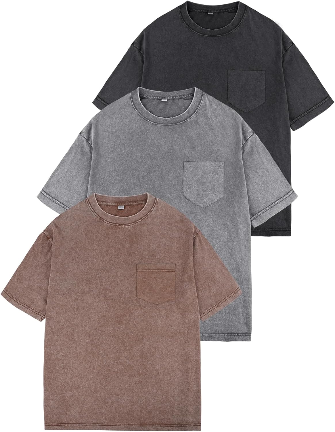 Arssm Men Oversized T-Shirts Pocket Short Sleeve Acid Washed Heavy Cotton Vintage Tops Loose Fit Casual Basic Unisex Tee