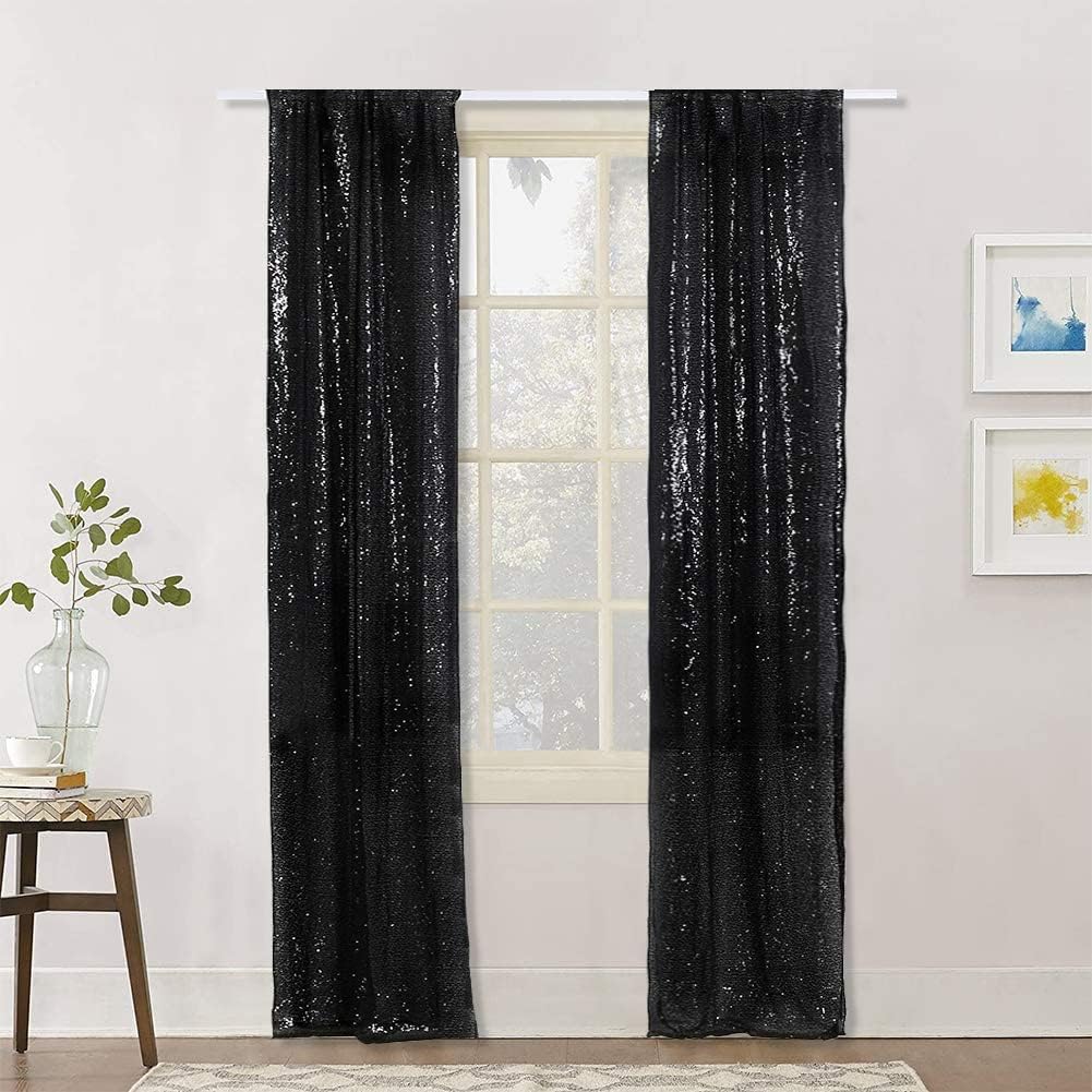 Eternal Beauty Black Sequin Backdrop Curtains, Halloween Shimmer Back Drop 2Panels-3FTx7FT for Christmas Party, Birthday - Image 3