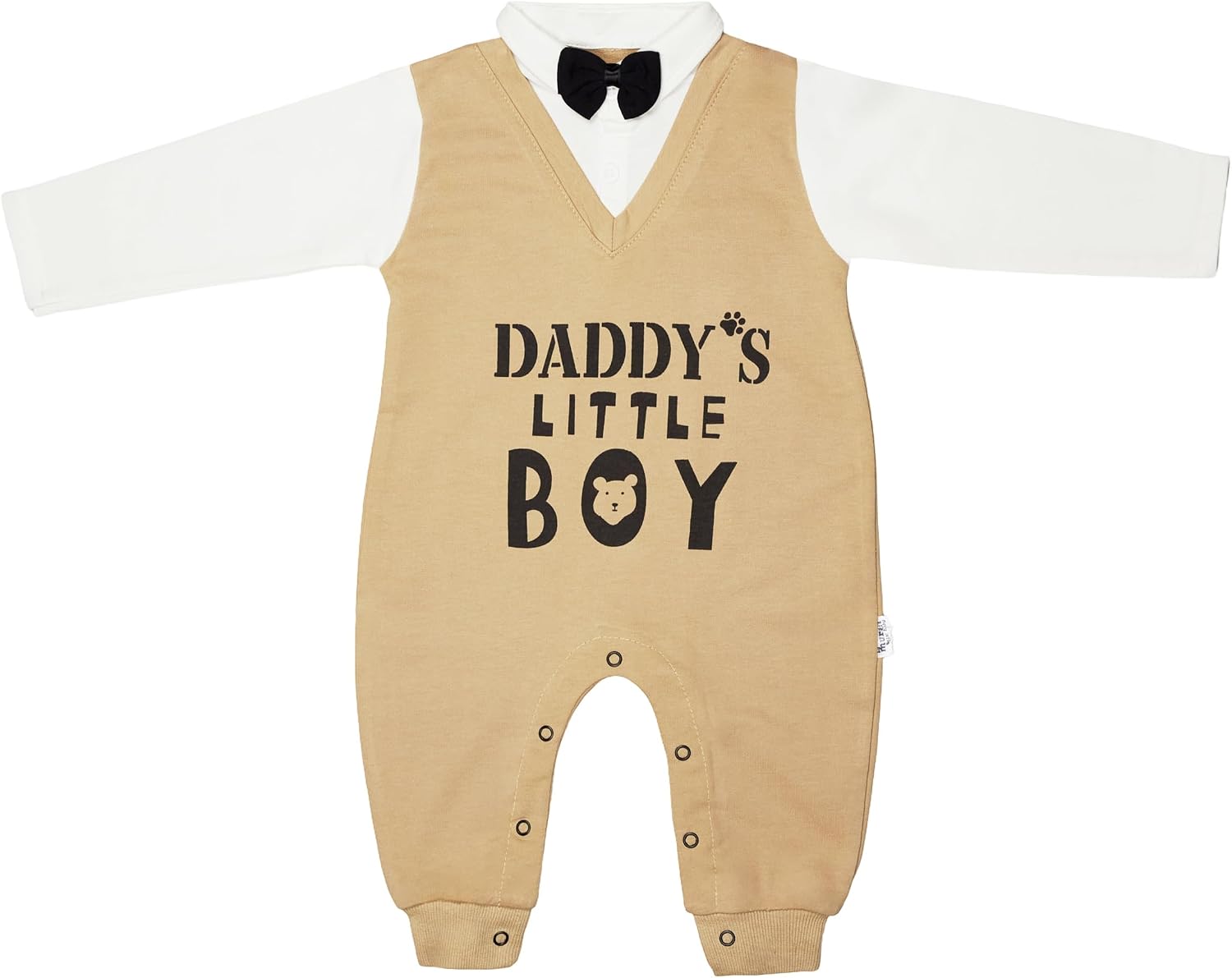 Cotton Baby Romper Daddy's Little Boy with Bow Tie, One Piece Long Sleeve Outfit Newborns Infants