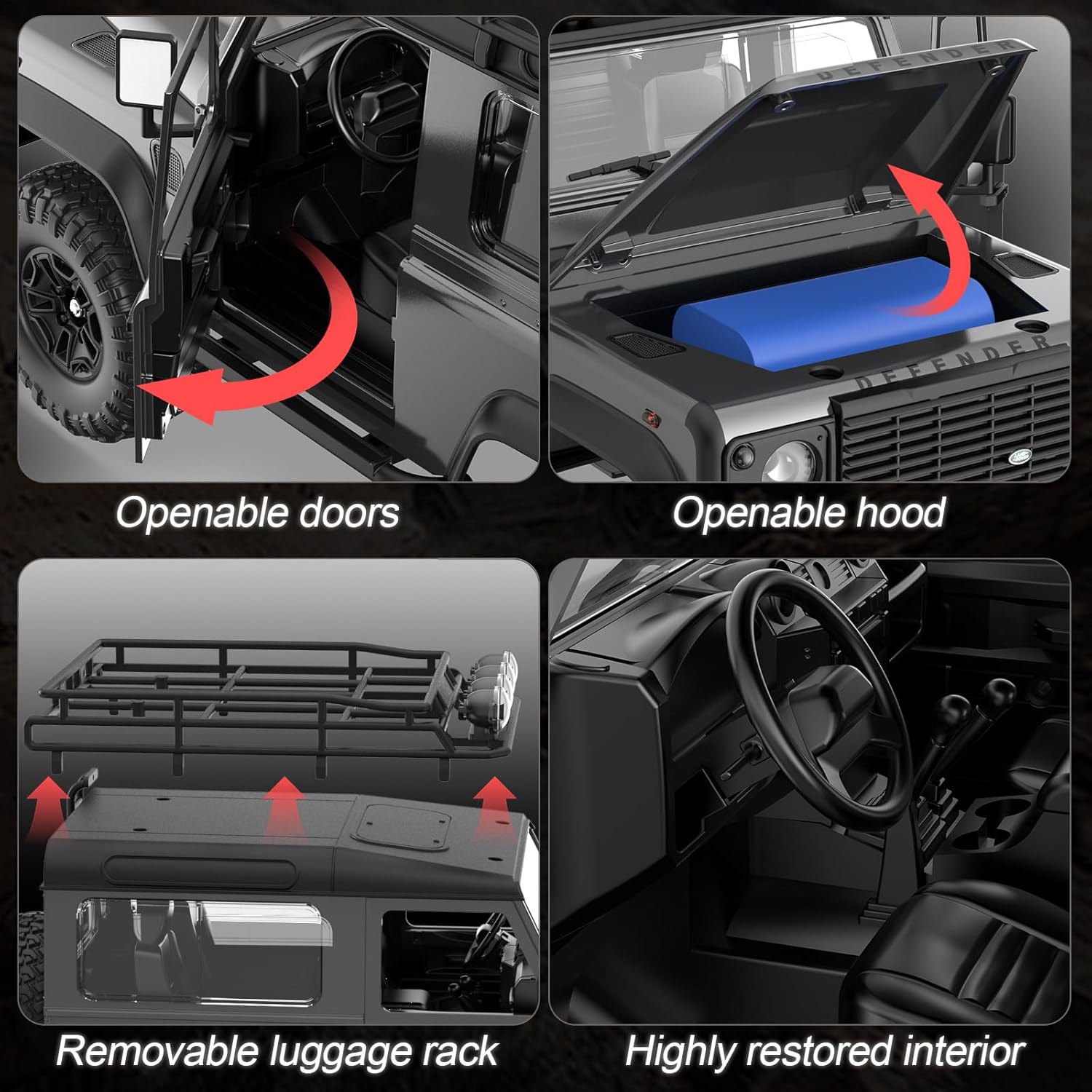 DOUBLE E Land Rover Defender 90 RC Crawler 1/14 Scale Remote Control Truck with LED Headlight All Terrain 280 Motor 2.4GHz RC Cars Gifts for Adults 14+