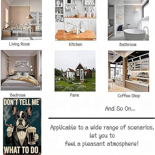 Miniatura 5 de Póster de letrero de metal retro retro con diseño de bulldog francés, fumar, beber, cerveza, decoración de pared, para garaje, hombre, cueva, baño,