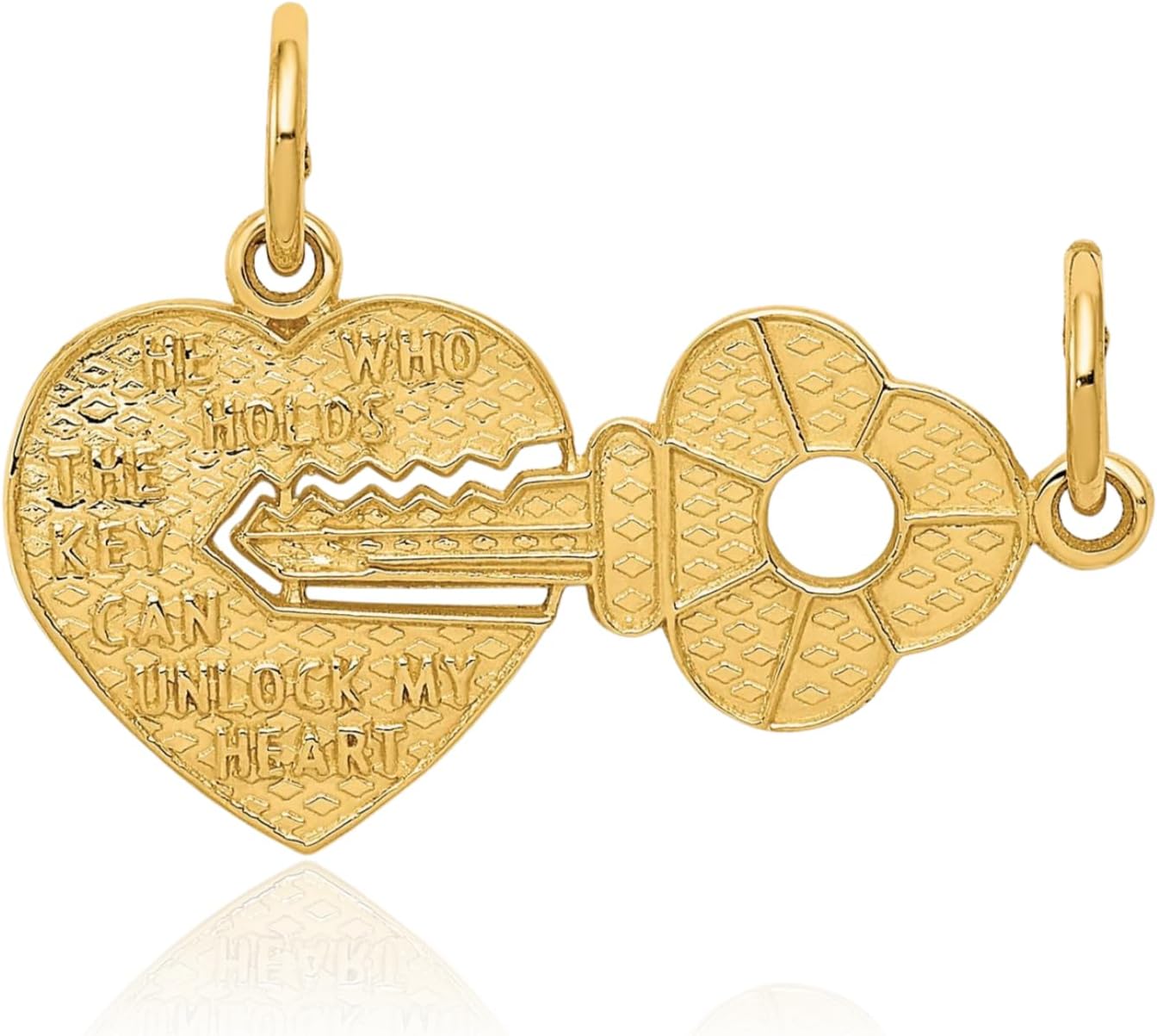 IceCarats 14K Solid Yellow Gold Medium Heart Key Break apart Pendant Necklace 19mm 3/4 inch Polished For Her