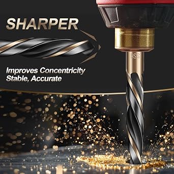13pcs Hex Shank Drill Bit Set, Professional HSS Nitriding Twist Drill Bits, Upgrade Black and Gold Coated Drill Bit, Quick Change Design for Wood, Steel, Metal, and Plastic, 1/16IN to 1/4IN.