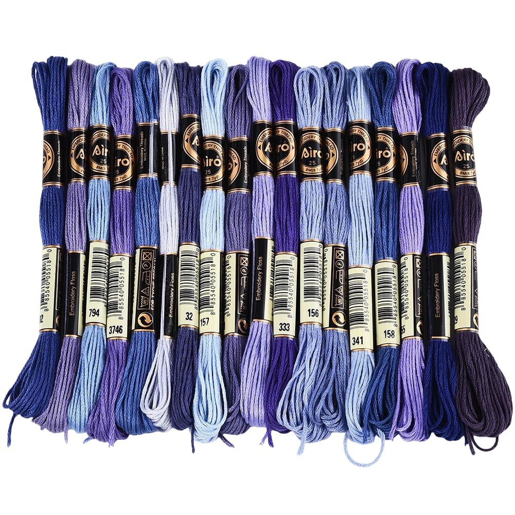 CABODYALS 18 Skeins 6 Strands Blue Cross Stitch Thread Variegated Gradient Embroidery Floss Needlepoint Friendship Bracelet String Yarn Threads for Hand Sewing Bracelets Needlecraft Stitching DIY
