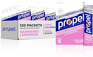 Propel Electrolyte Enhanced Water Drink Mix Powder Packets, Raspberry Lemonade, Zero Calorie & Zero Sugar Hydration with Electrolytes and Vitamins C & E (120 Packets)