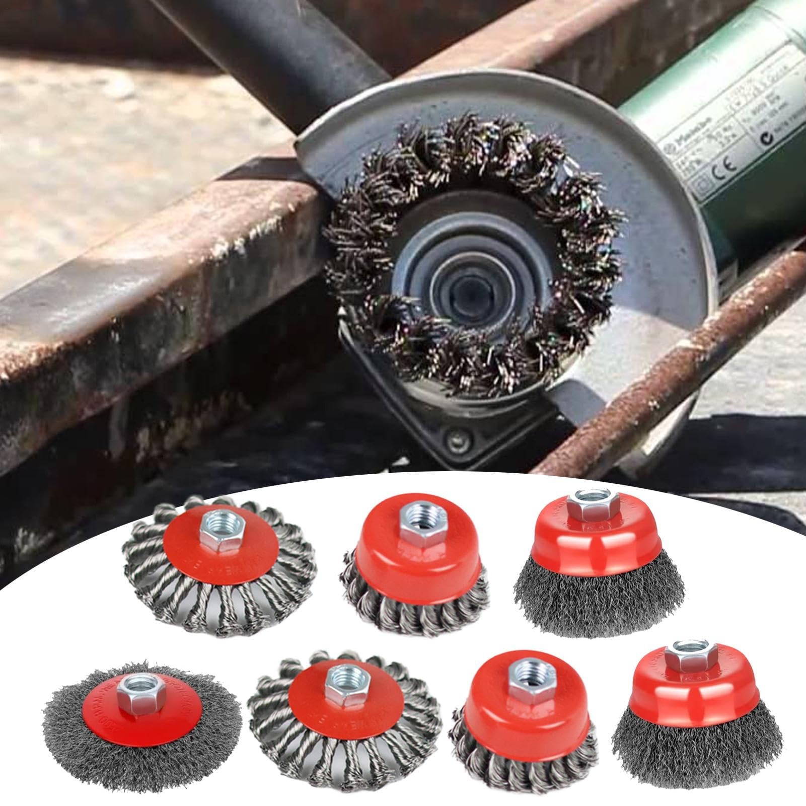 Spazzola A Filo Per Smerigliatrice Angolare Set Robusto 7 Pezzi Con Ruote A | Utensili per Lavorazione Metallo Acciaio Inossidabile Legno