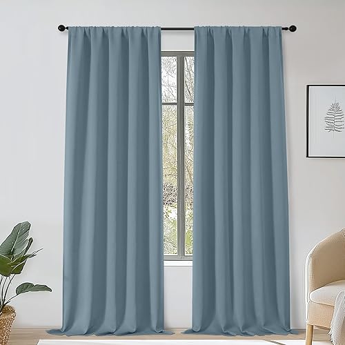 Miniatura 140 de OWENIE Sally Ever Green Cortinas Opacas para Dormitorio Sala de Estar 63 Pulgadas de Largo Juego de 2 Paneles, Aislamiento Térmico Ahorro de Energía