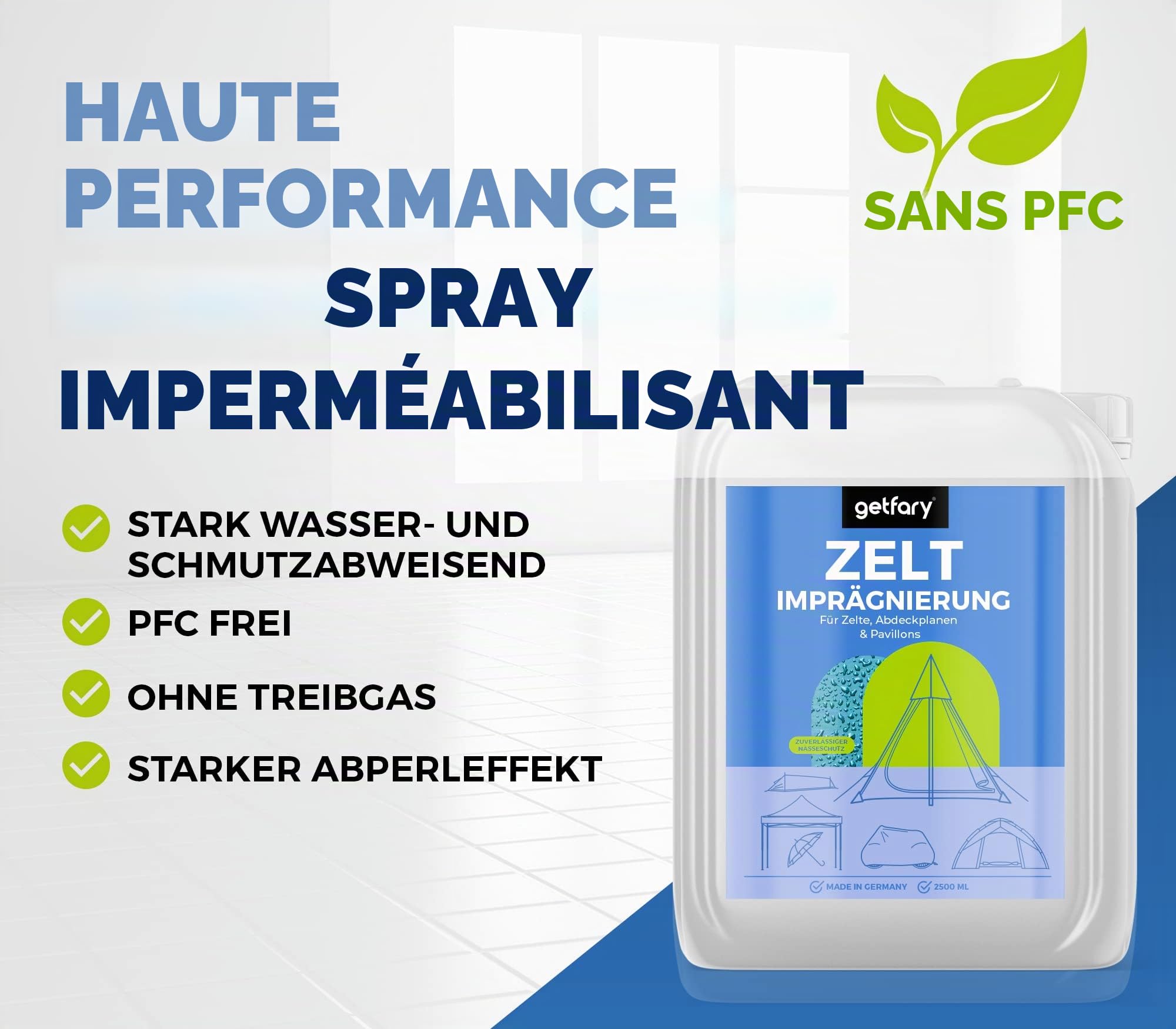 Getfary Spray imperméabilisant pour tentes et tonnelles 3L - Imprégnation Premium à vaporiser pour l'extérieur