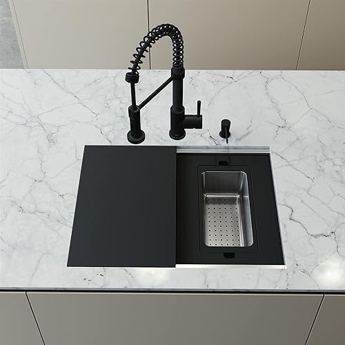 Miniatura 2 de VIGO VG151033 Hampton - Fregadero de acero inoxidable de 24.0 pulgadas de largo -17.0 pulgadas de ancho -9.88 pulgadas de alto con grifo Edison y